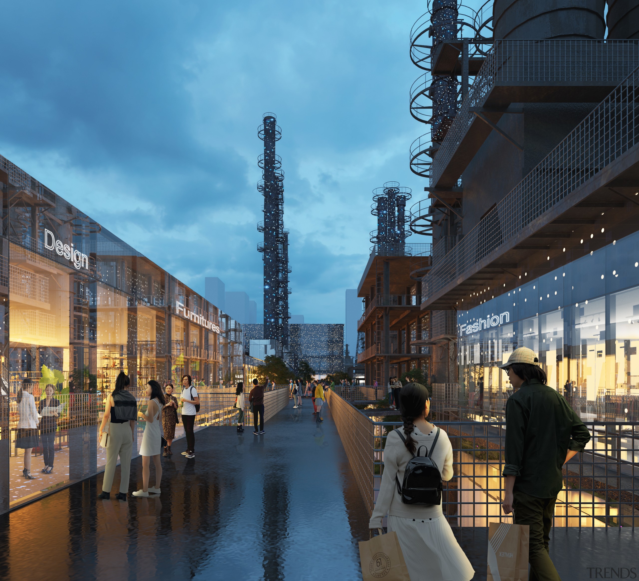 The towers of the refinery buildings are retained 