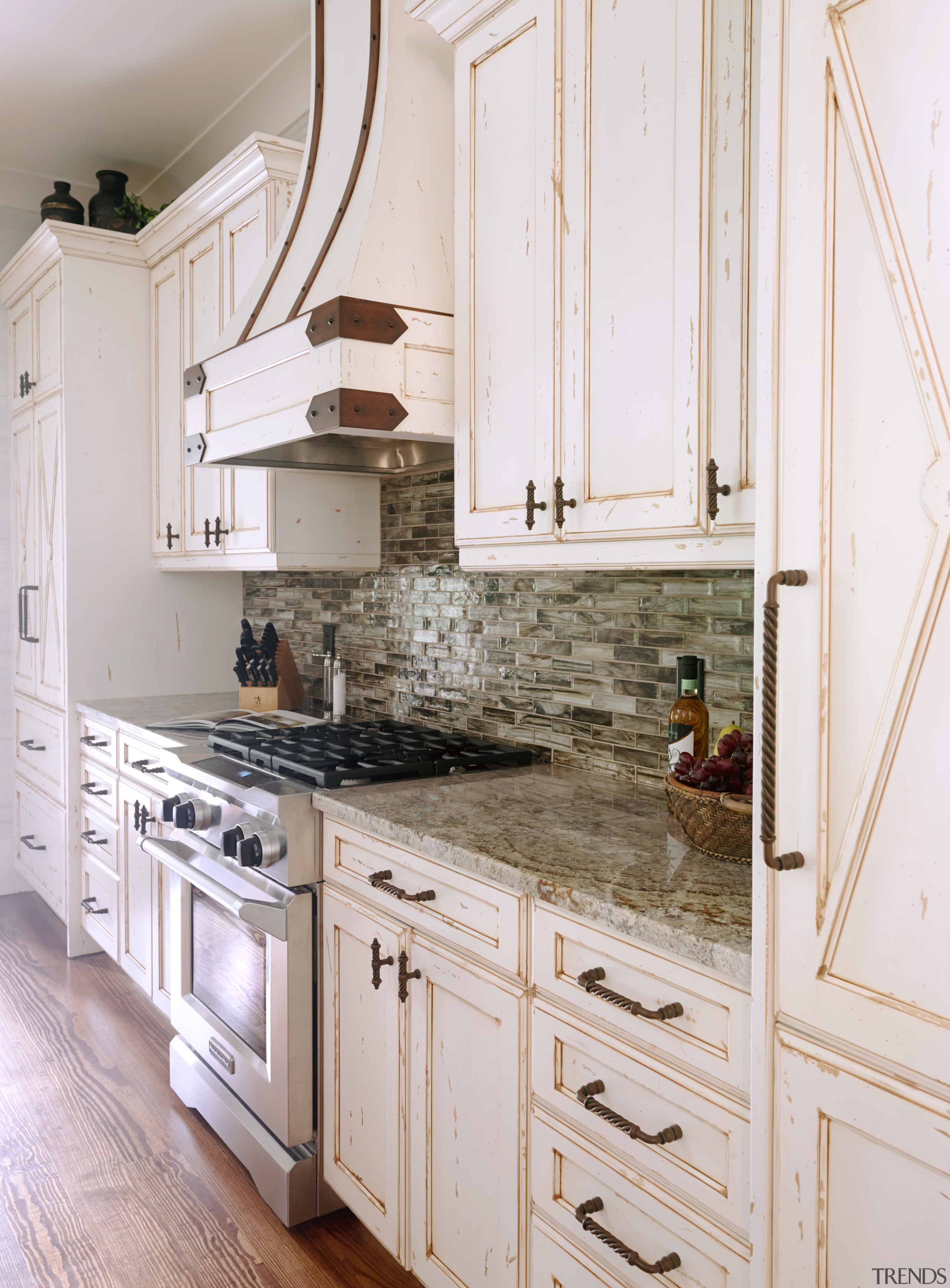 A backsplash with the look of frozen water, cabinetry, countertop, cuisine classique, floor, flooring, home, interior design, kitchen, room, white
