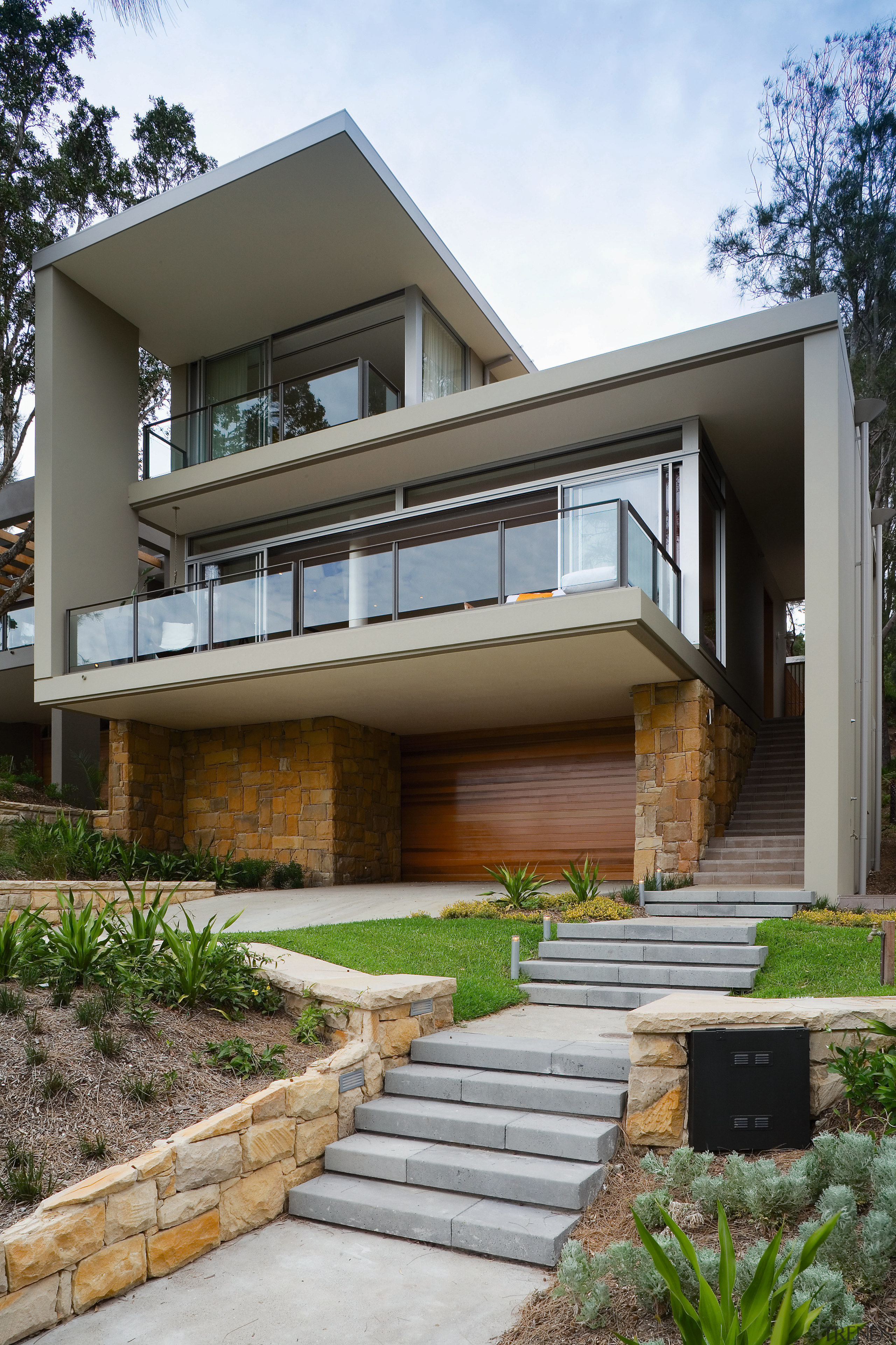 A view of a home developed by Lend architecture, backyard, building, courtyard, elevation, estate, facade, home, house, property, real estate, residential area, siding, window, yard, gray