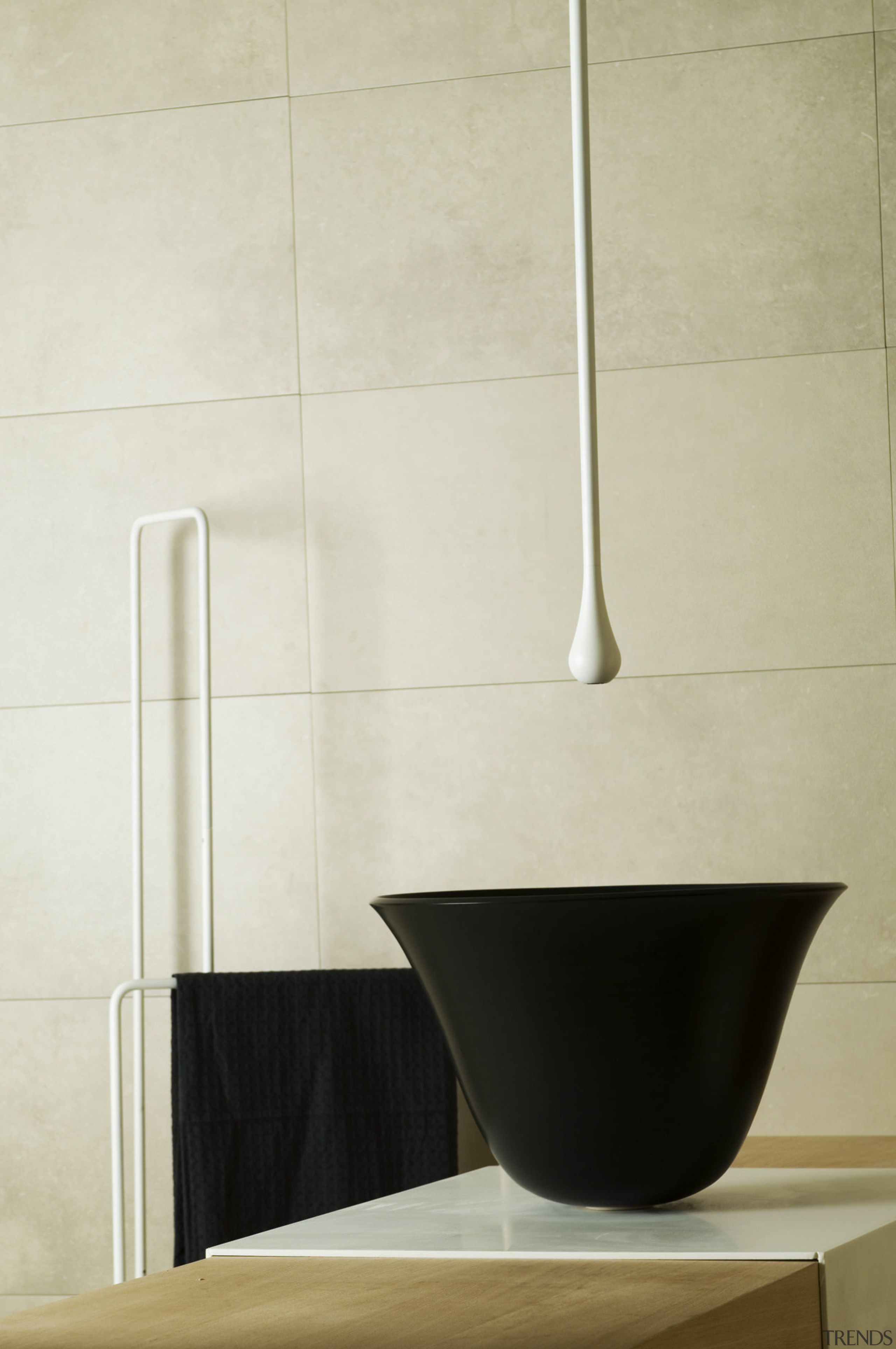 View of contemporary basins. - View of contemporary bathroom, bathroom sink, ceramic, floor, flooring, interior design, plumbing fixture, product design, sink, tap, tile, wall, wood, gray, white