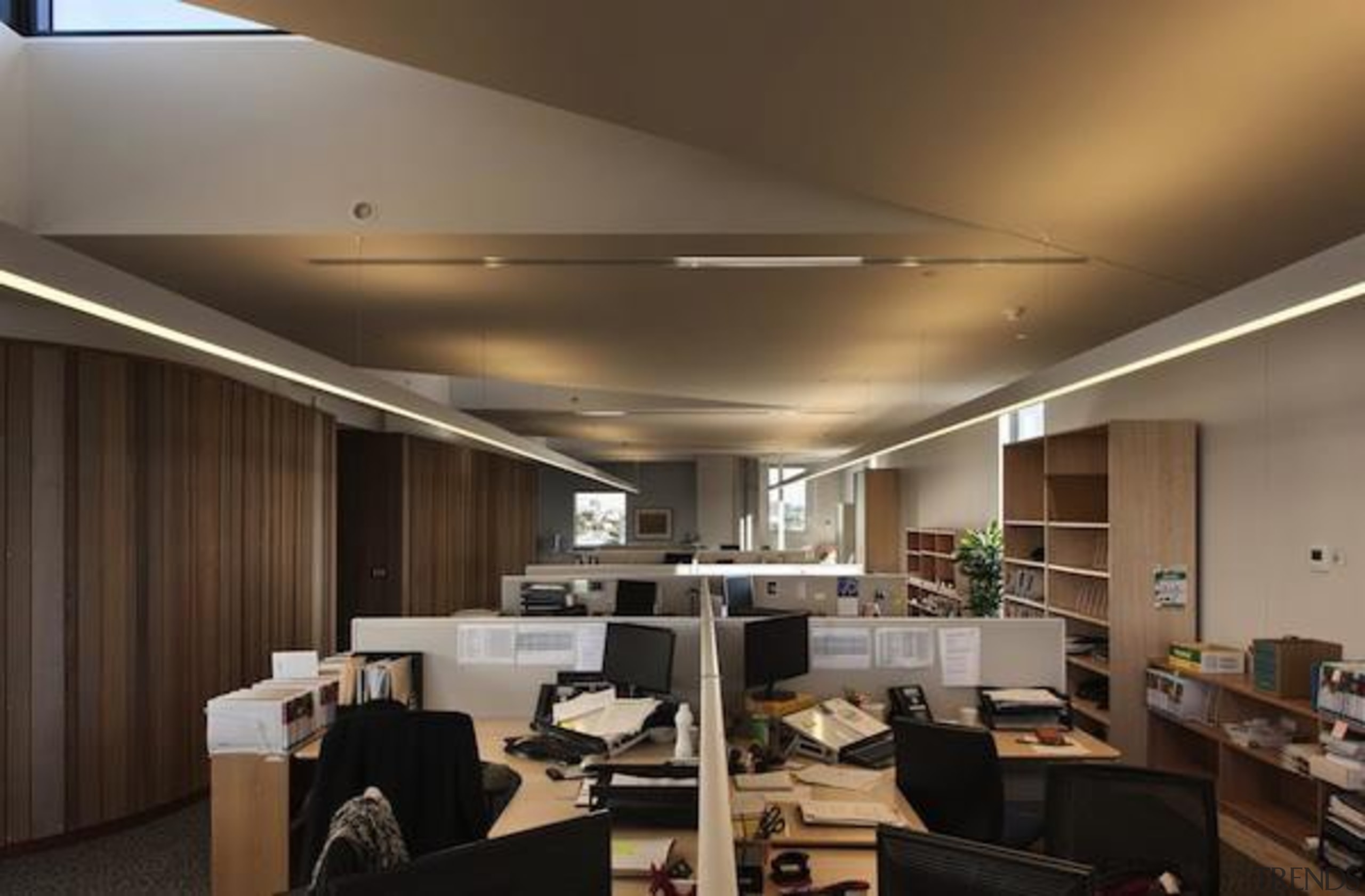 Architectural diversity and talent was celebrated at the ceiling, interior design, office, black, brown