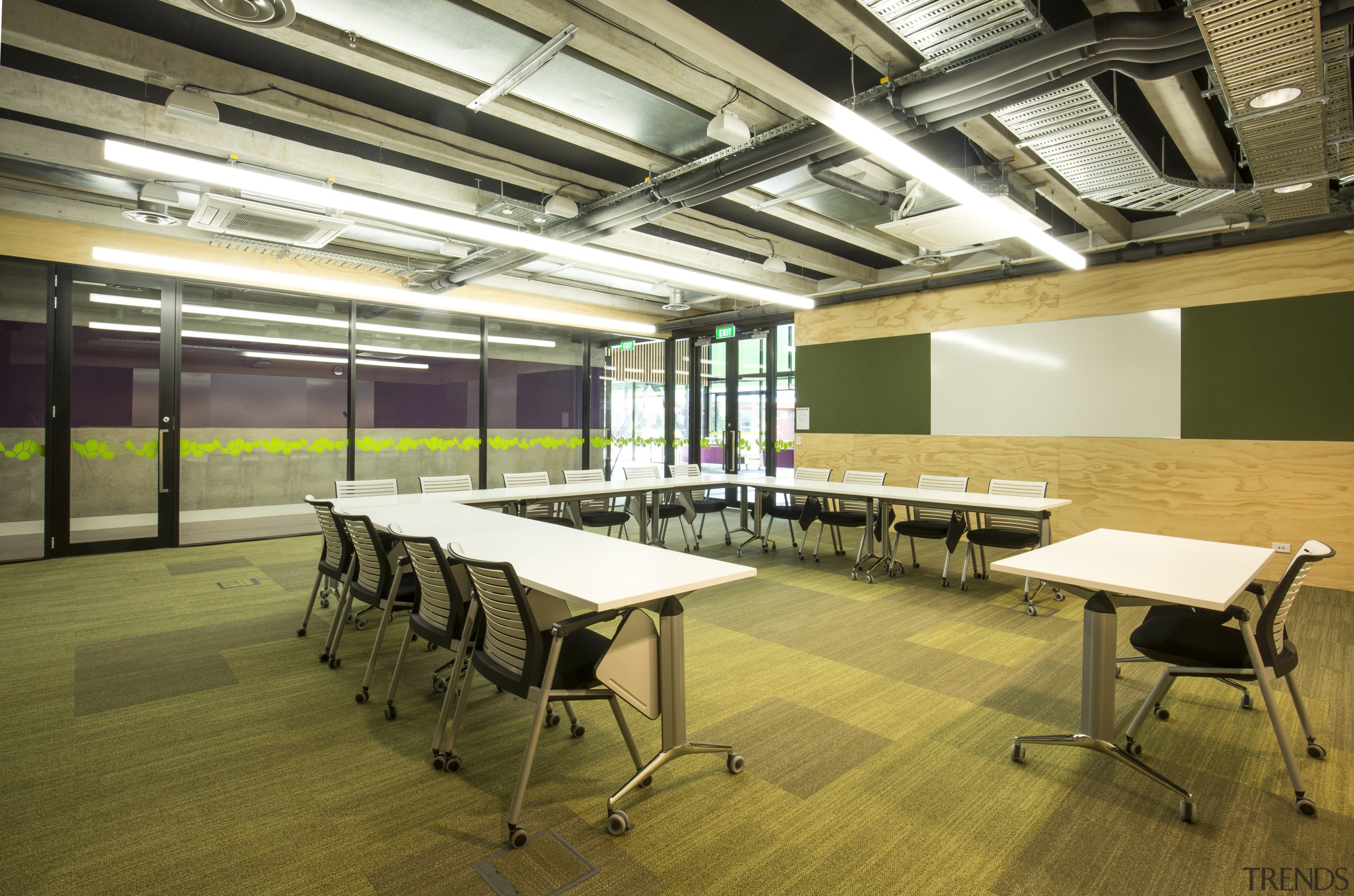 Most classrooms at the new Health and Science classroom, conference hall, furniture, institution, interior design, office, table, brown