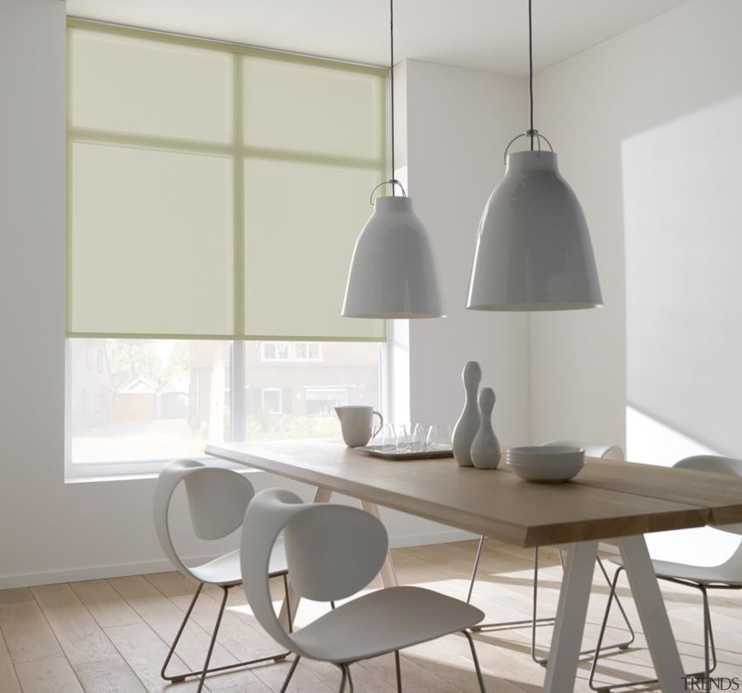 luxaflex roller blinds - luxaflex roller blinds - ceiling, chair, chandelier, dining room, furniture, interior design, lamp, lampshade, light fixture, lighting, lighting accessory, product design, shade, table, wall, gray