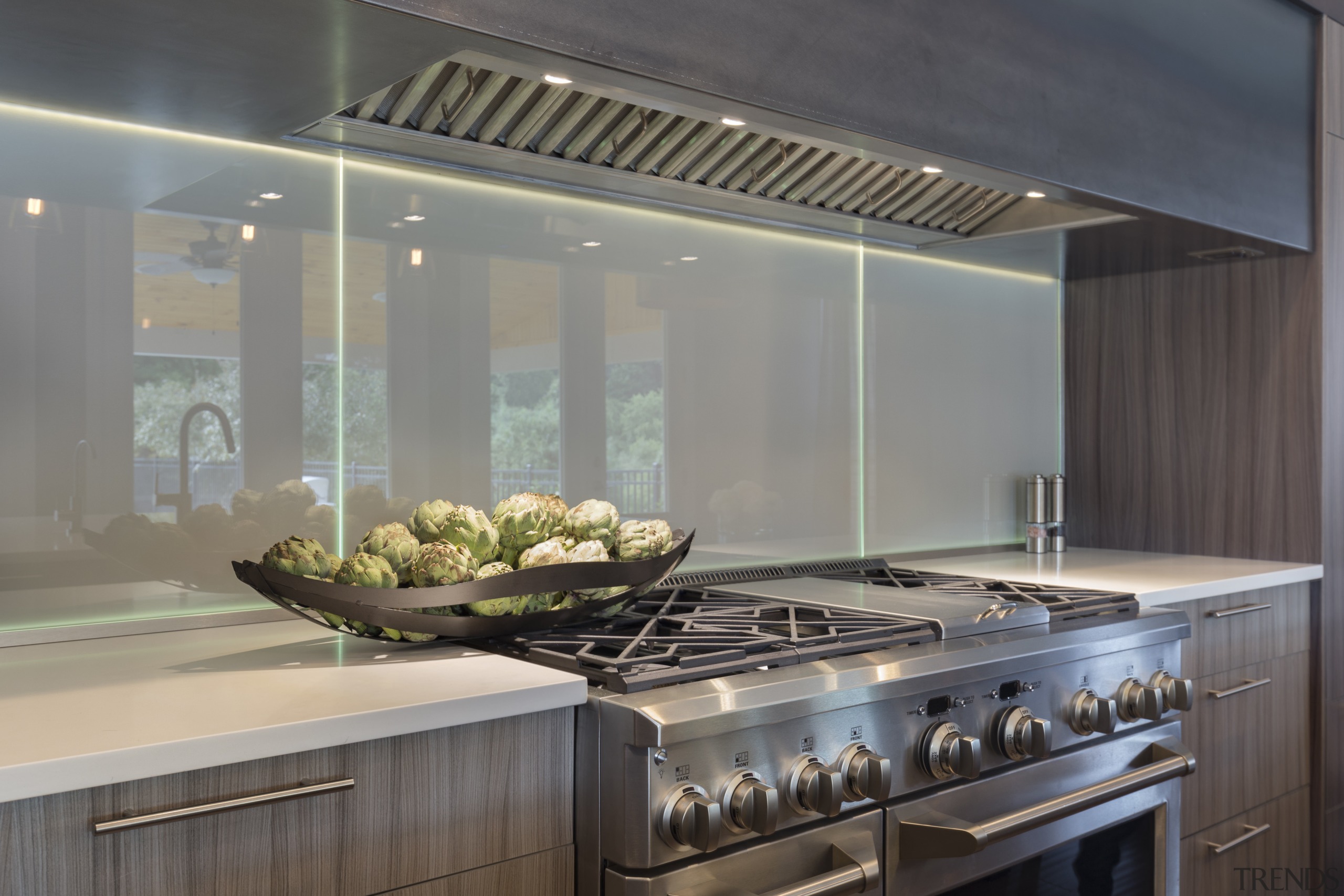 This glass splashback can be written on with countertop, interior design, kitchen, gray
