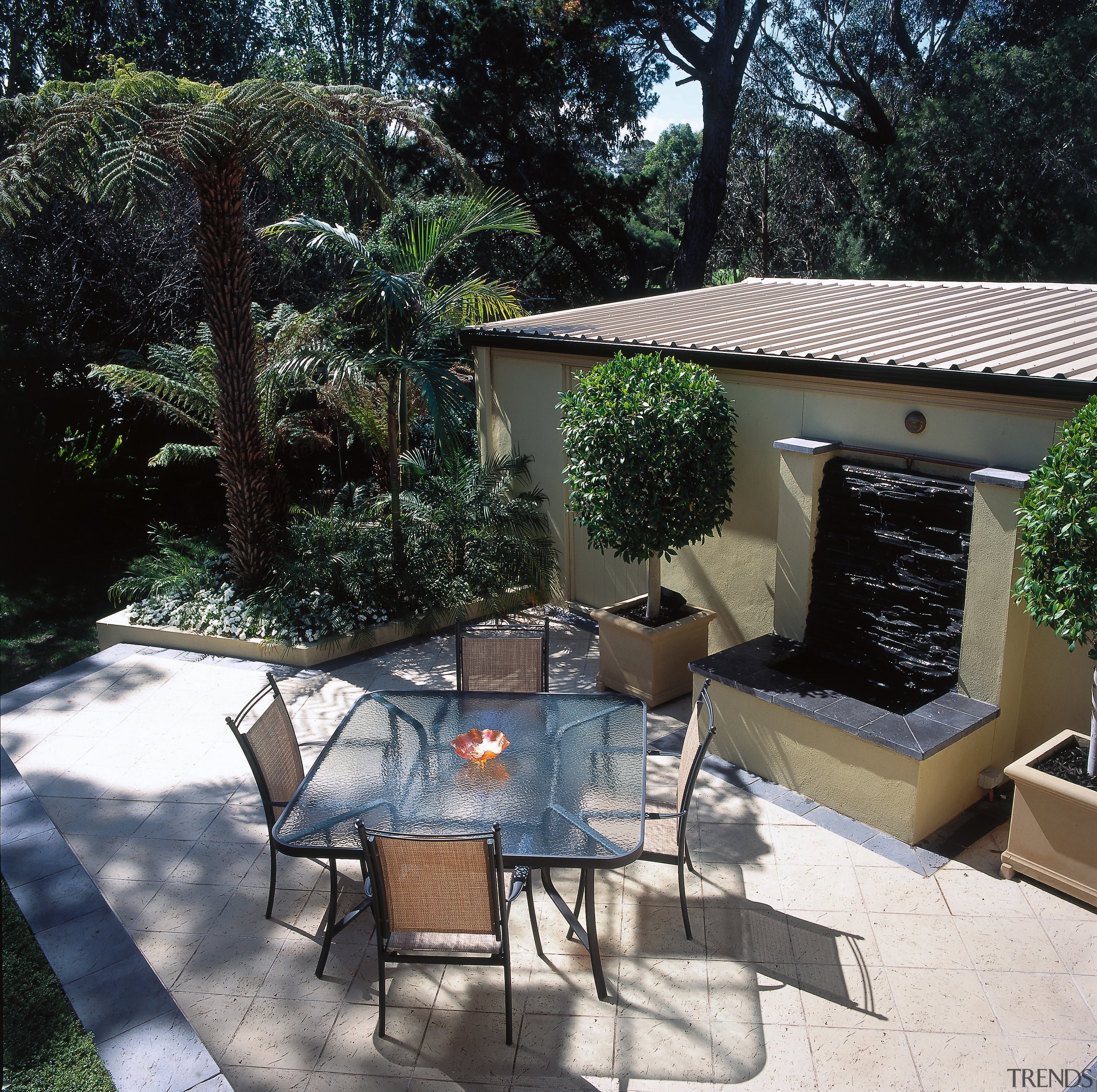 View of this outdoor living area - View backyard, courtyard, outdoor furniture, outdoor structure, patio, property, table, yard, black