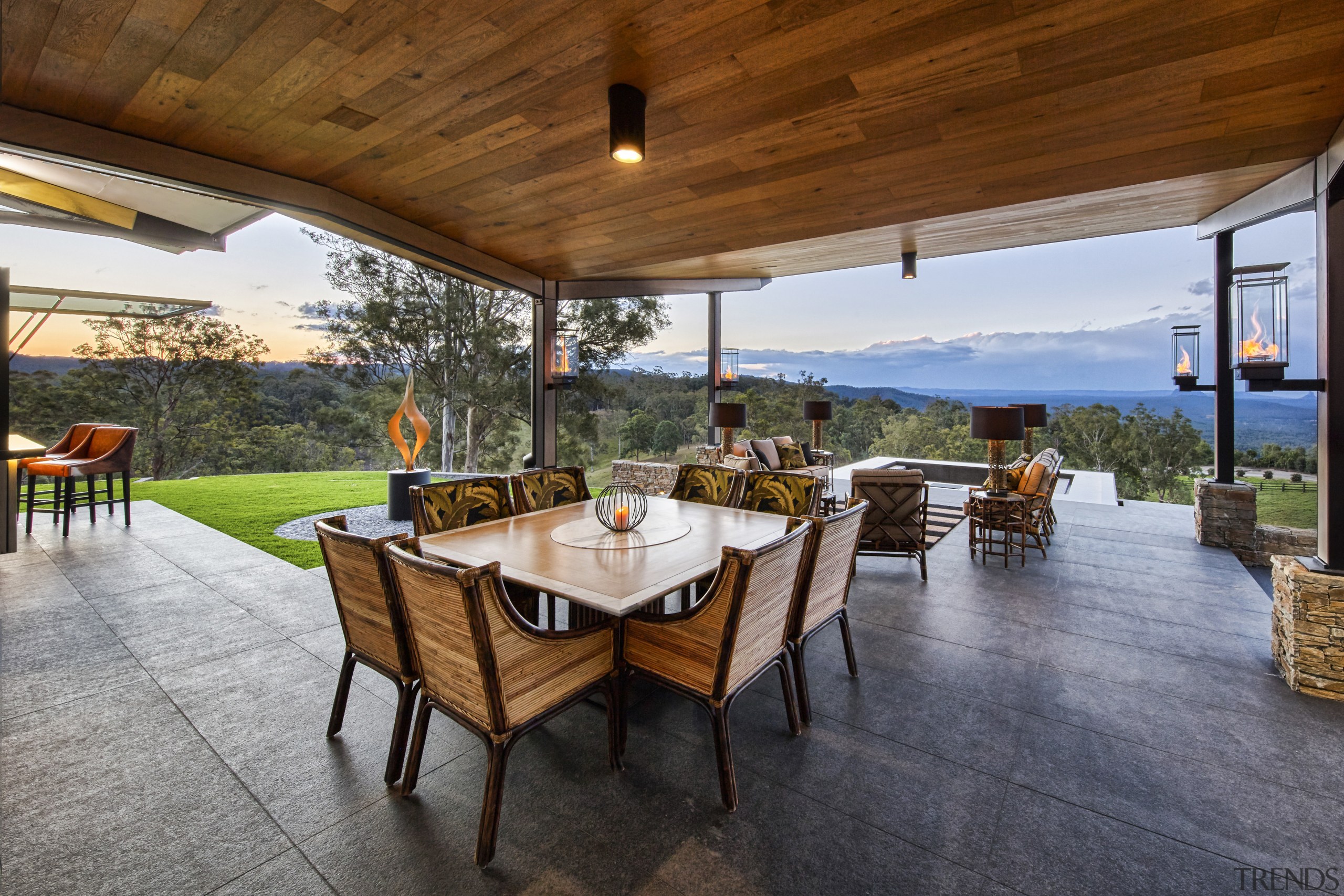 Outdoor dining settings are at one with the estate, home, house, interior design, outdoor structure, patio, property, real estate, table, gray, brown