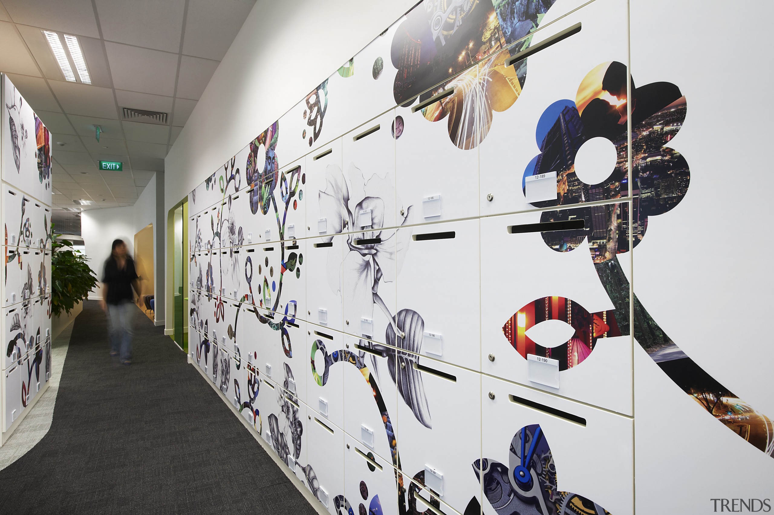 View of the sustainable HSBC office in Mapletree art, art exhibition, art gallery, design, exhibition, mural, product design, wall, white