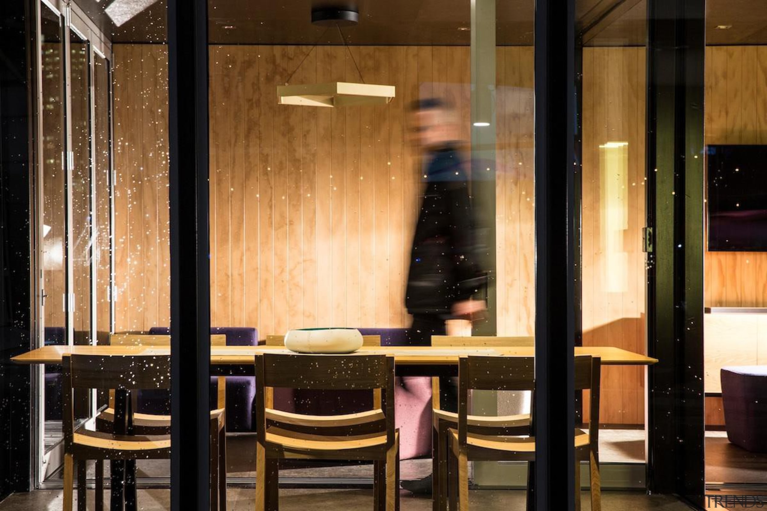 Samsung Electronics New Zealand has revealed its Home furniture, interior design, lobby, table, window, brown, black, orange