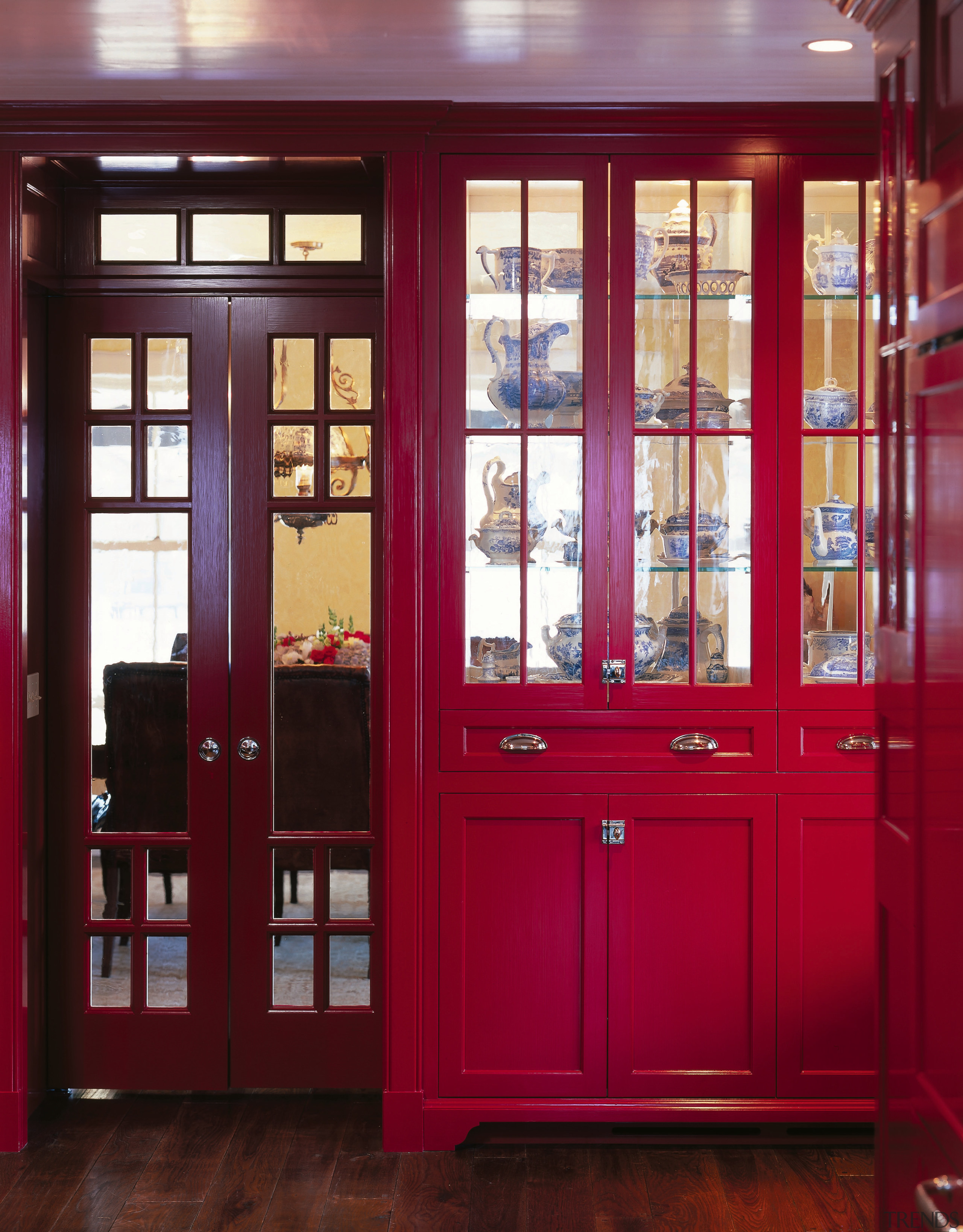 View of this  redeveloped 19th century kitchen bookcase, cabinetry, door, interior design, window, red