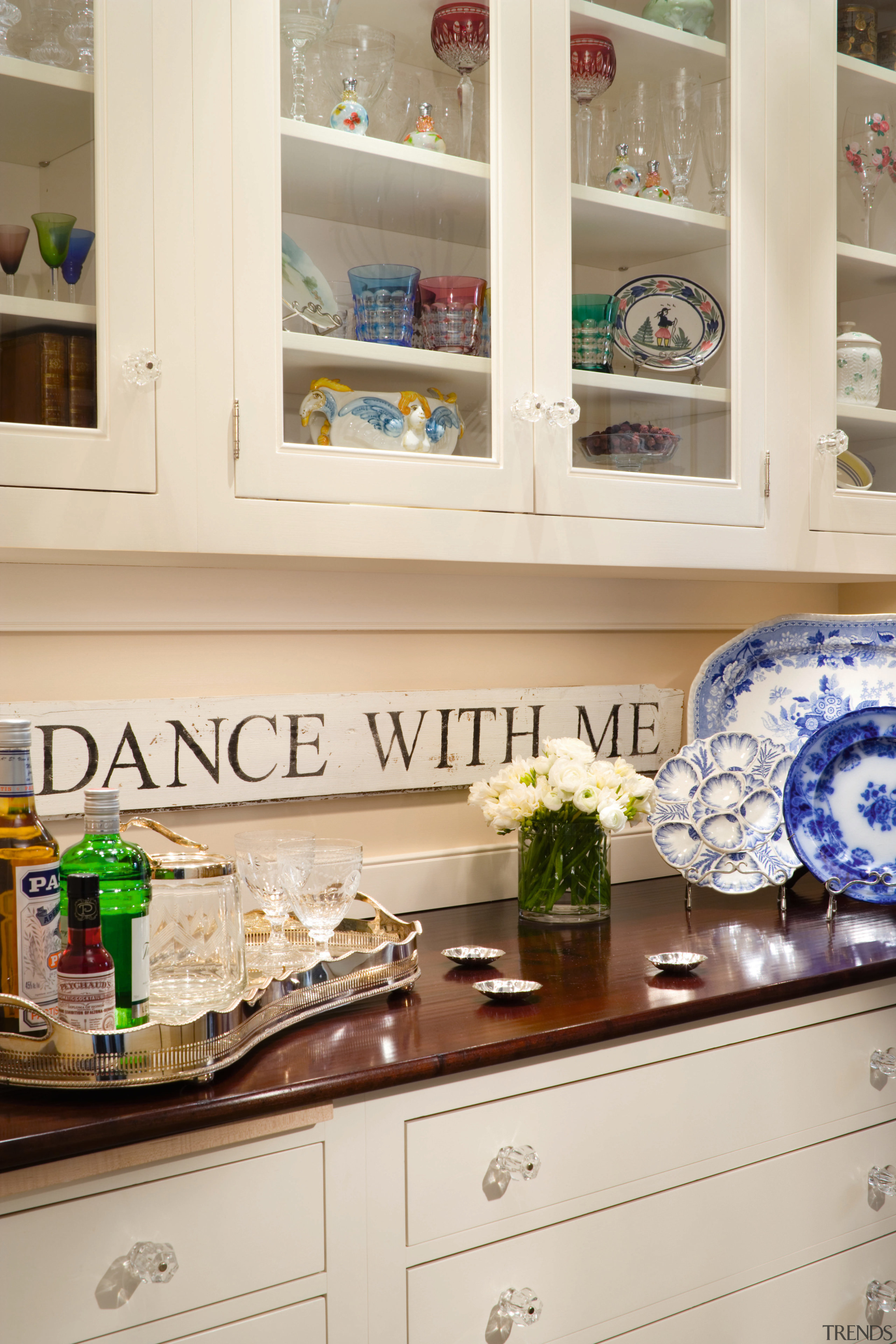 A view of the custom timber cabinetry designed countertop, home, interior design, kitchen, room, shelf, shelving, window, white