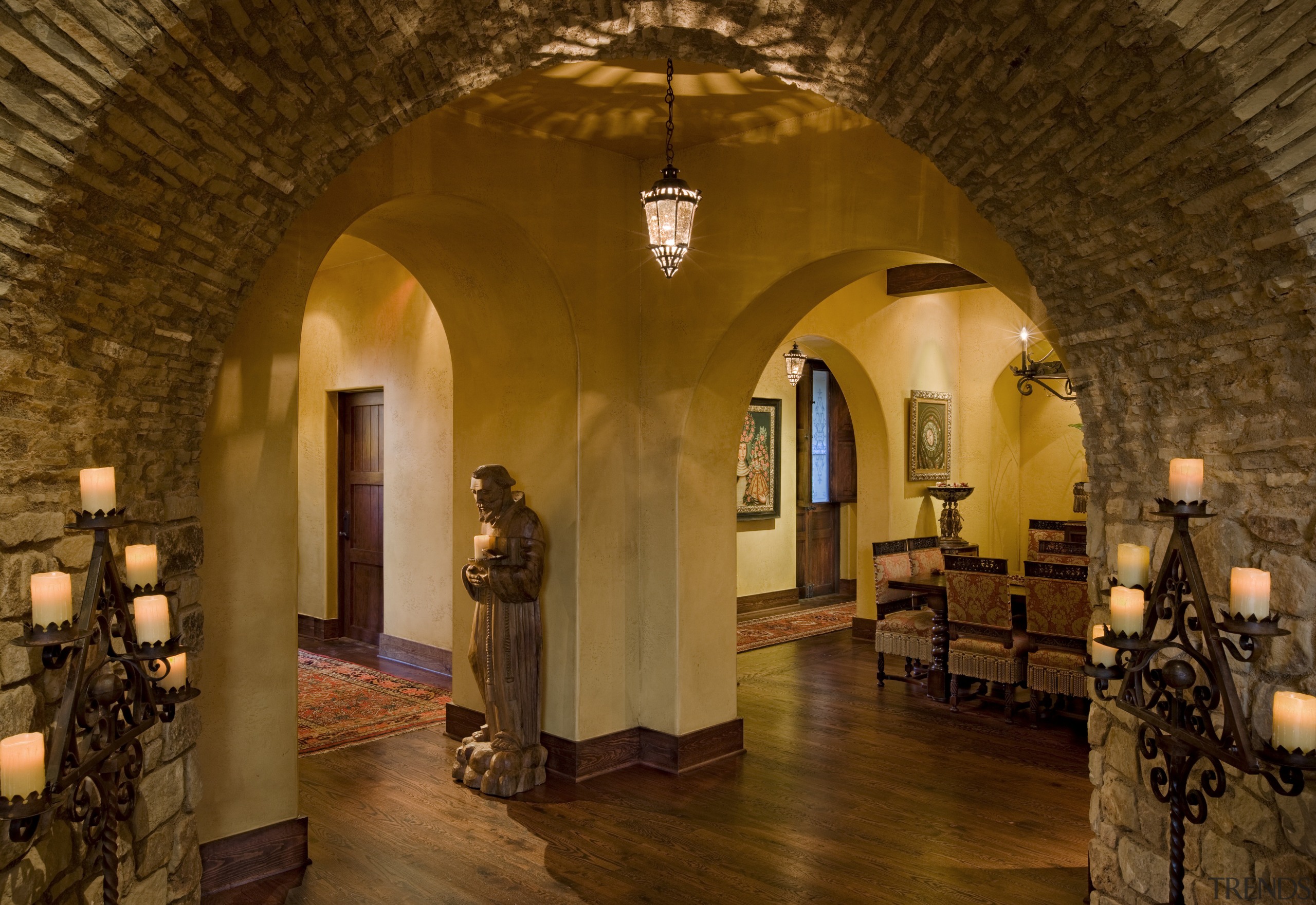 Image of hallway which has been strongly influenced arch, ceiling, interior design, wine cellar, winery, brown