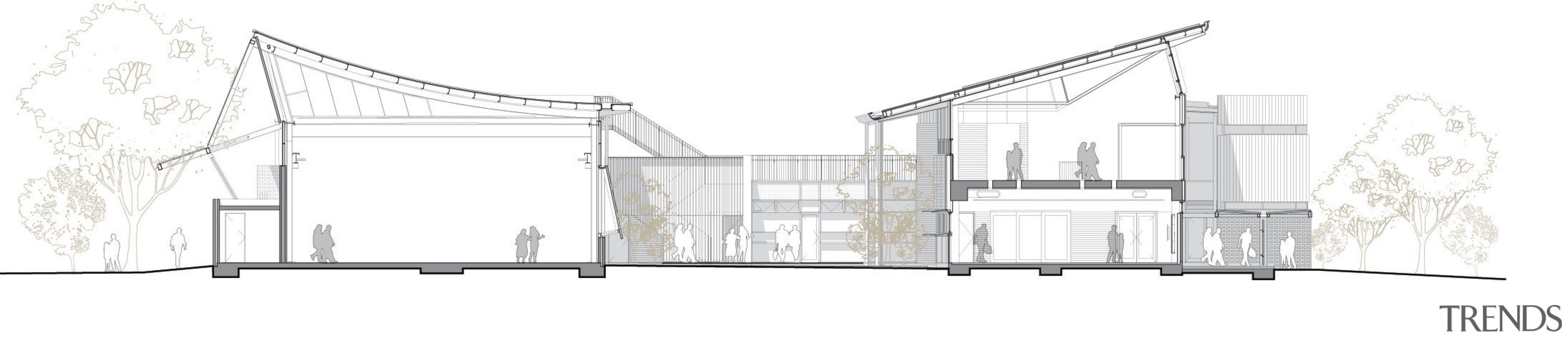 The two arms of the Sustainable Buildings Research angle, architecture, design, elevation, facade, home, house, line, product, product design, residential area, structure, white