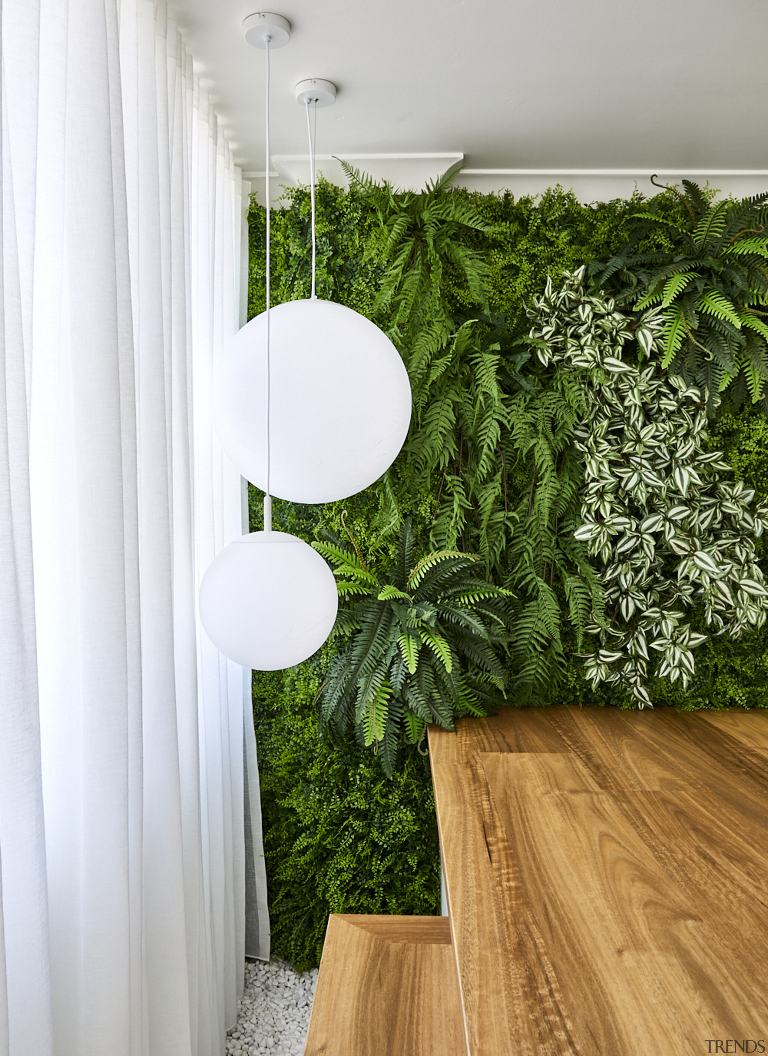 A green wall and timber steps. - Japanese 