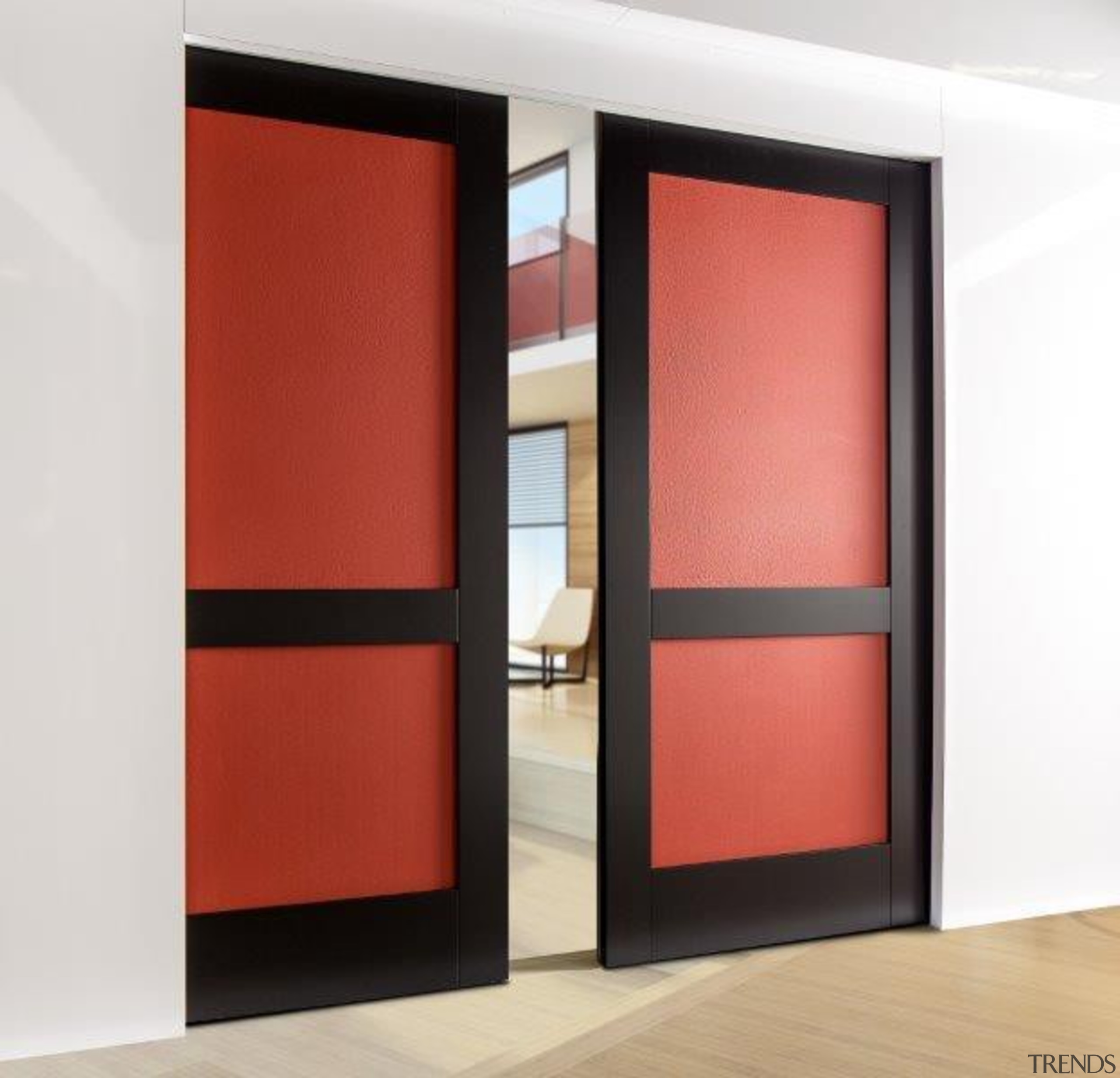 Create instant memories with EcoDomo leathers and belt door, interior design, sliding door, white, red