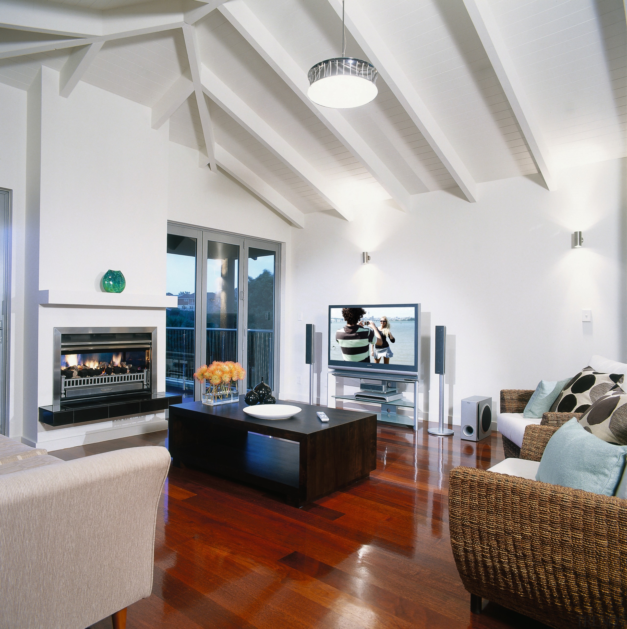 this formal liviing room shows a sony 50 ceiling, floor, interior design, living room, loft, real estate, room, gray, white
