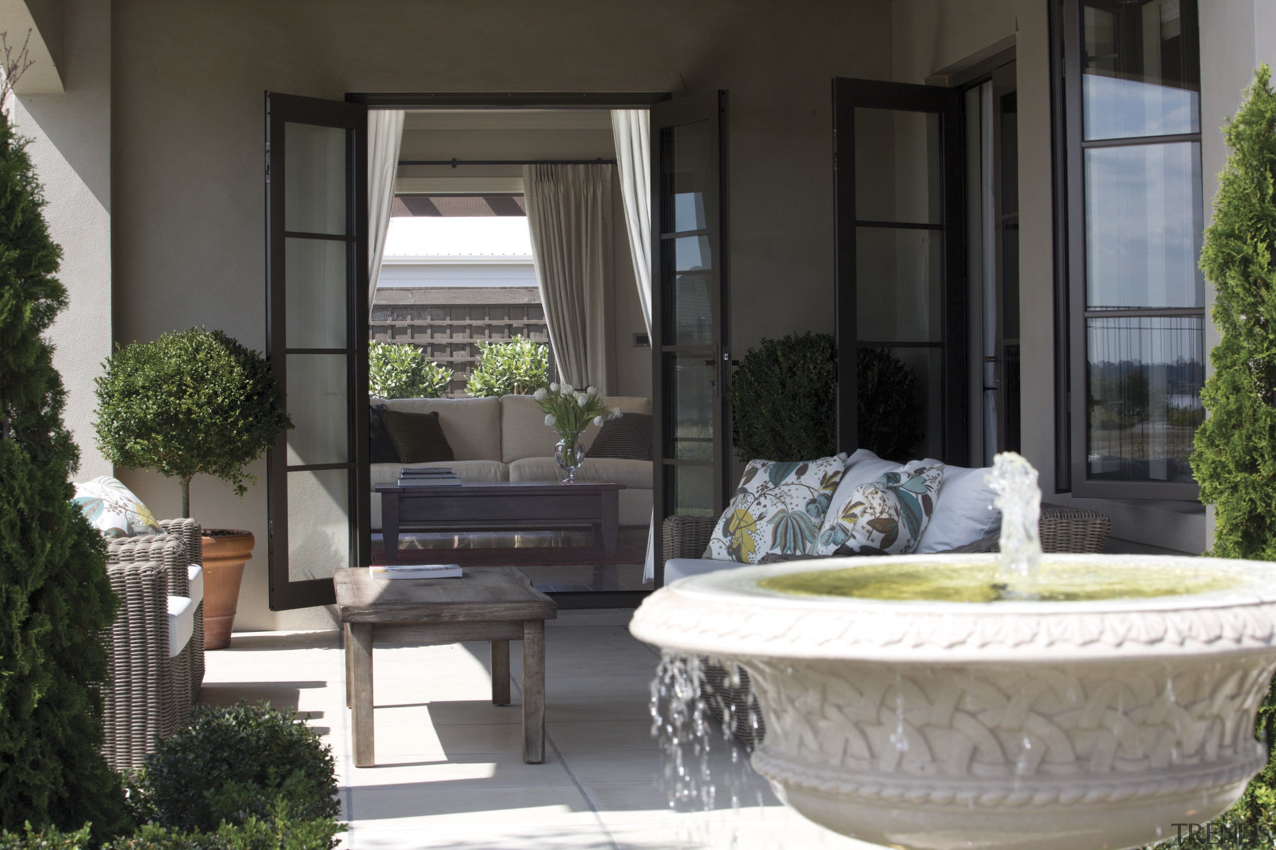 The Life at Home street of show homes furniture, home, interior design, living room, outdoor structure, patio, real estate, window, black, gray