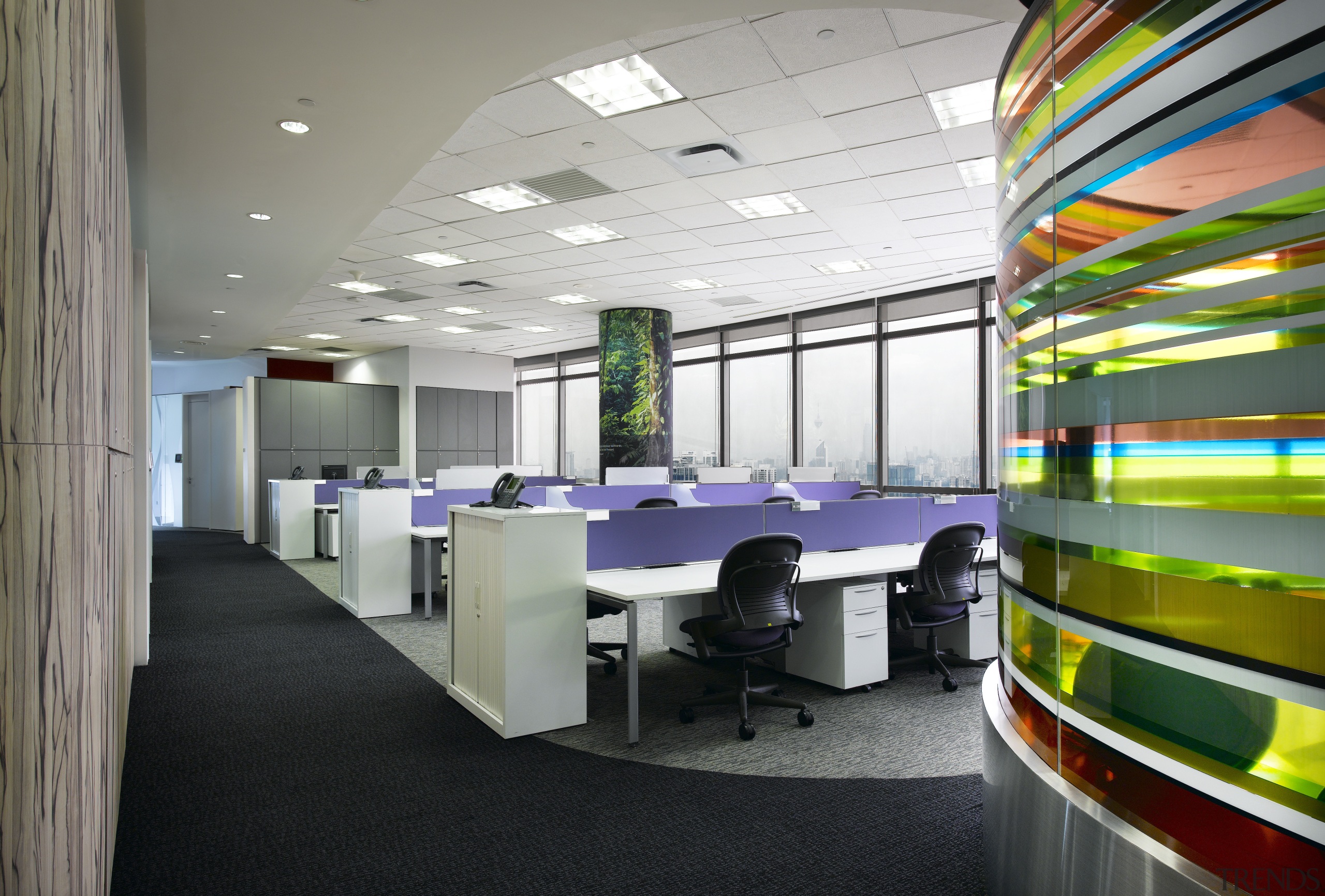 View of the Accenture office in Kuala Lumpur, ceiling, conference hall, interior design, office, gray