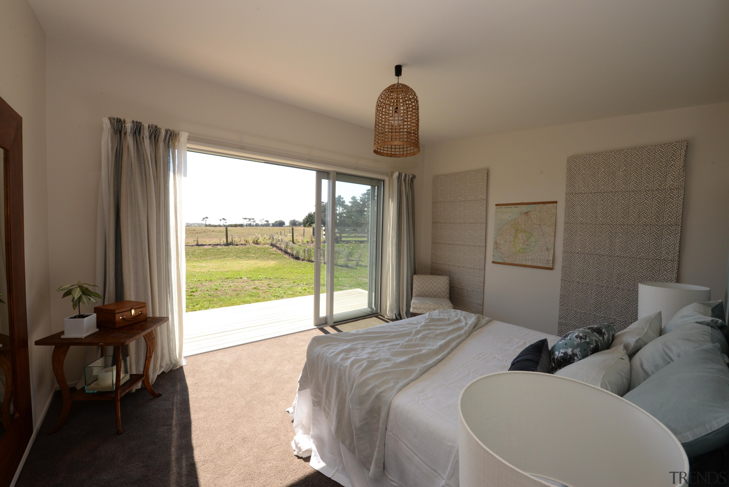 Expansive view from the master bedroom.FOWLER HOMES™ specialise bedroom, ceiling, estate, home, house, interior design, property, real estate, room, window, window treatment, gray