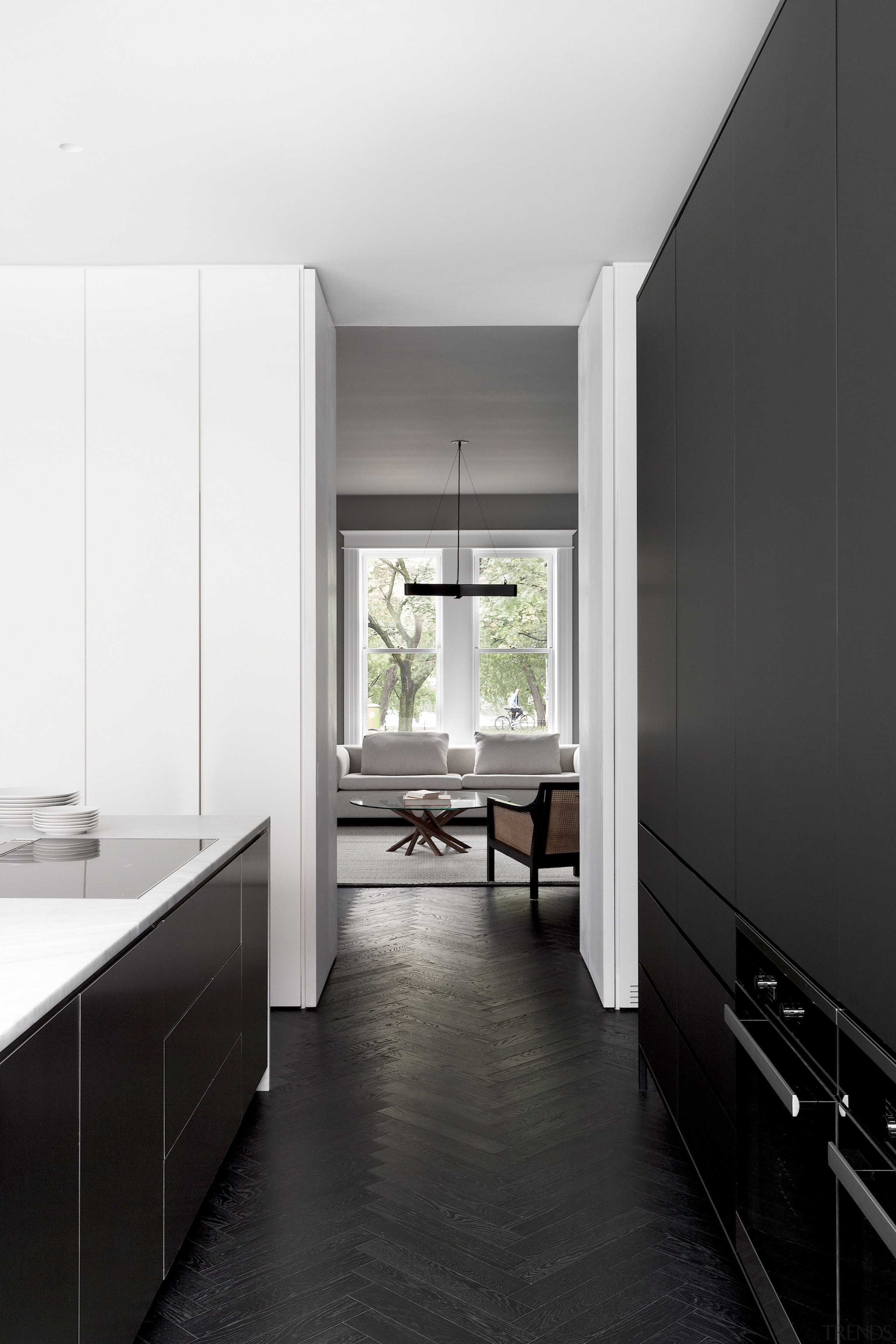 With the modern, large windows directly behind the 