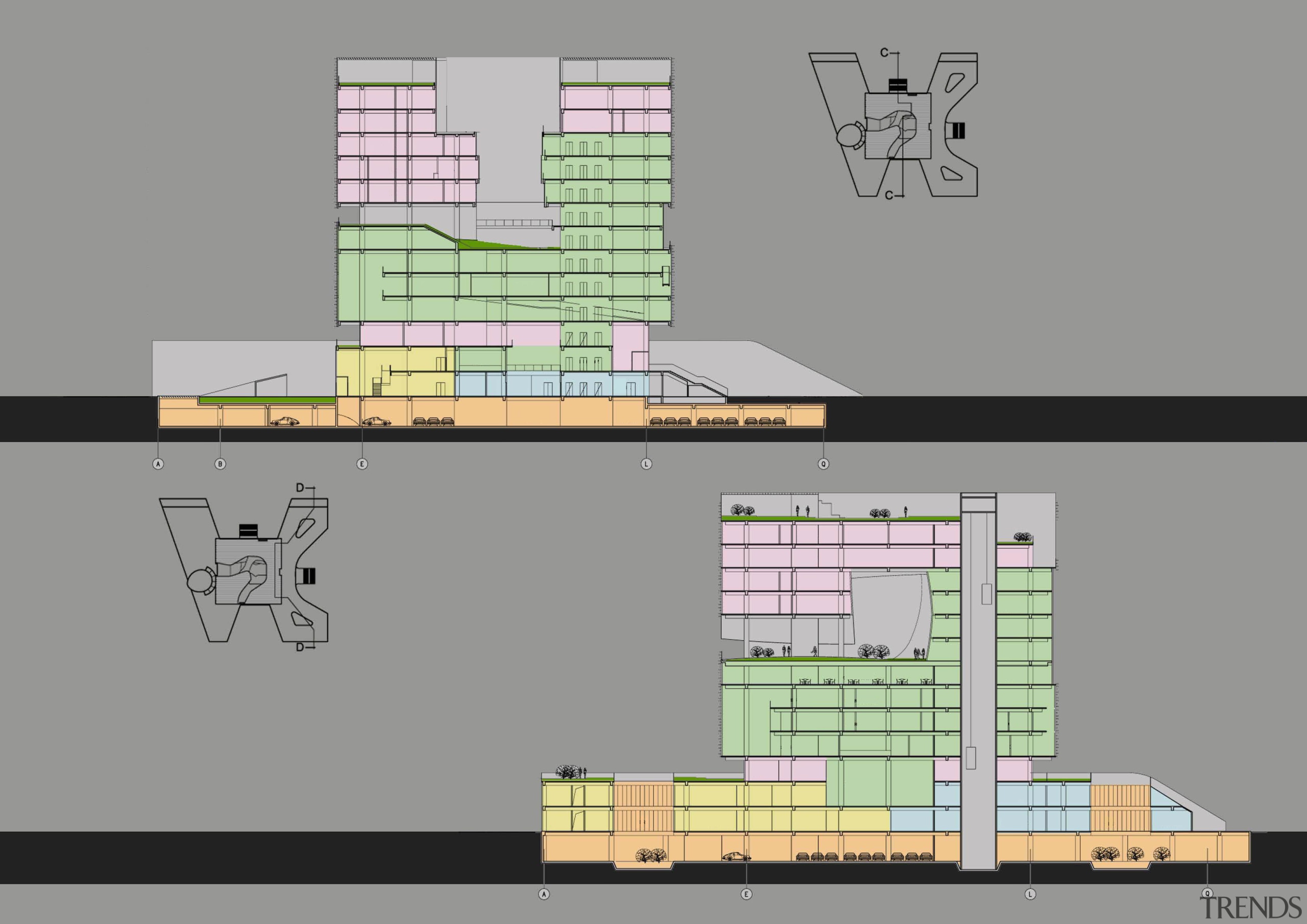 Cross section plan of the Xian Jiaotong-Liverpool University architecture, design, diagram, elevation, floor plan, line, plan, product design, residential area, text, urban design, gray