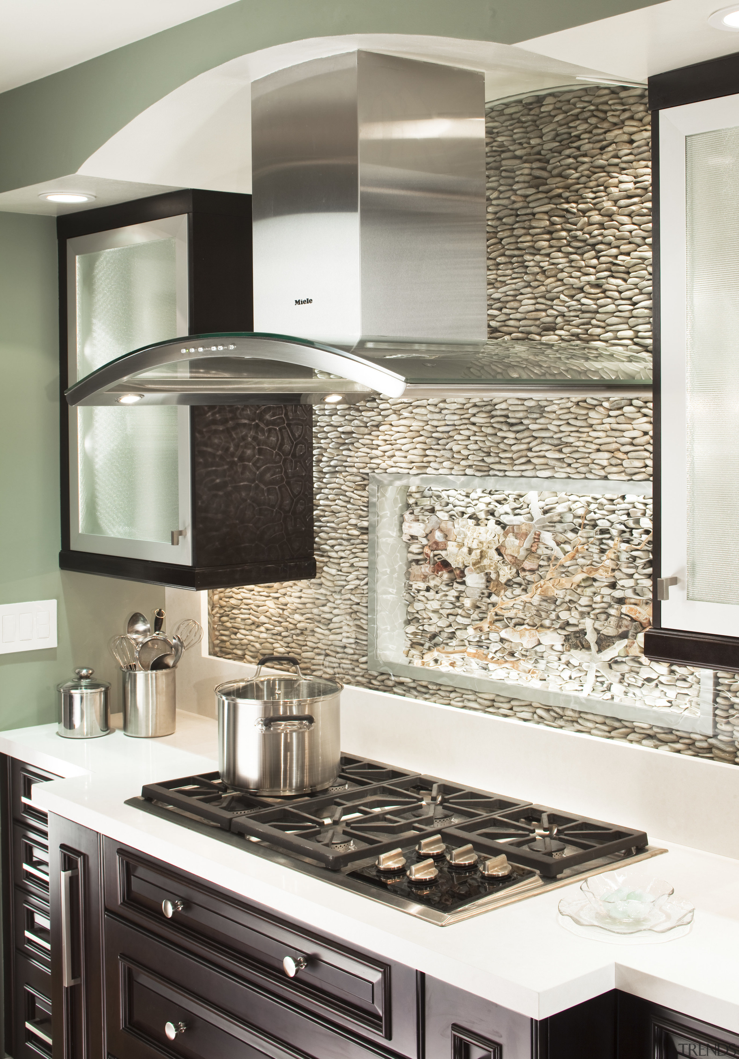 Kitchen with dark colours &amp; classical style - cabinetry, countertop, home appliance, interior design, kitchen, room, tile, wall, white