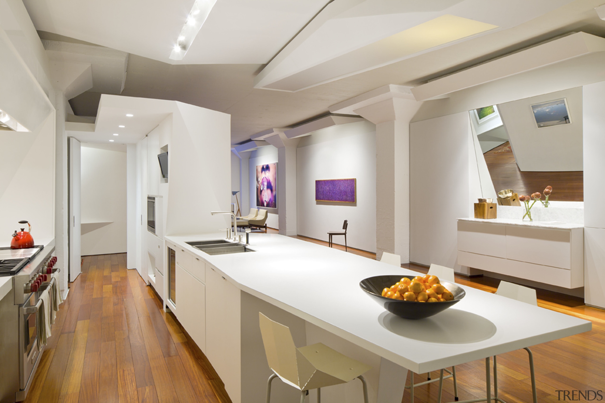 Here is a view of a kitchen designed apartment, countertop, interior design, kitchen, real estate, room, table, gray