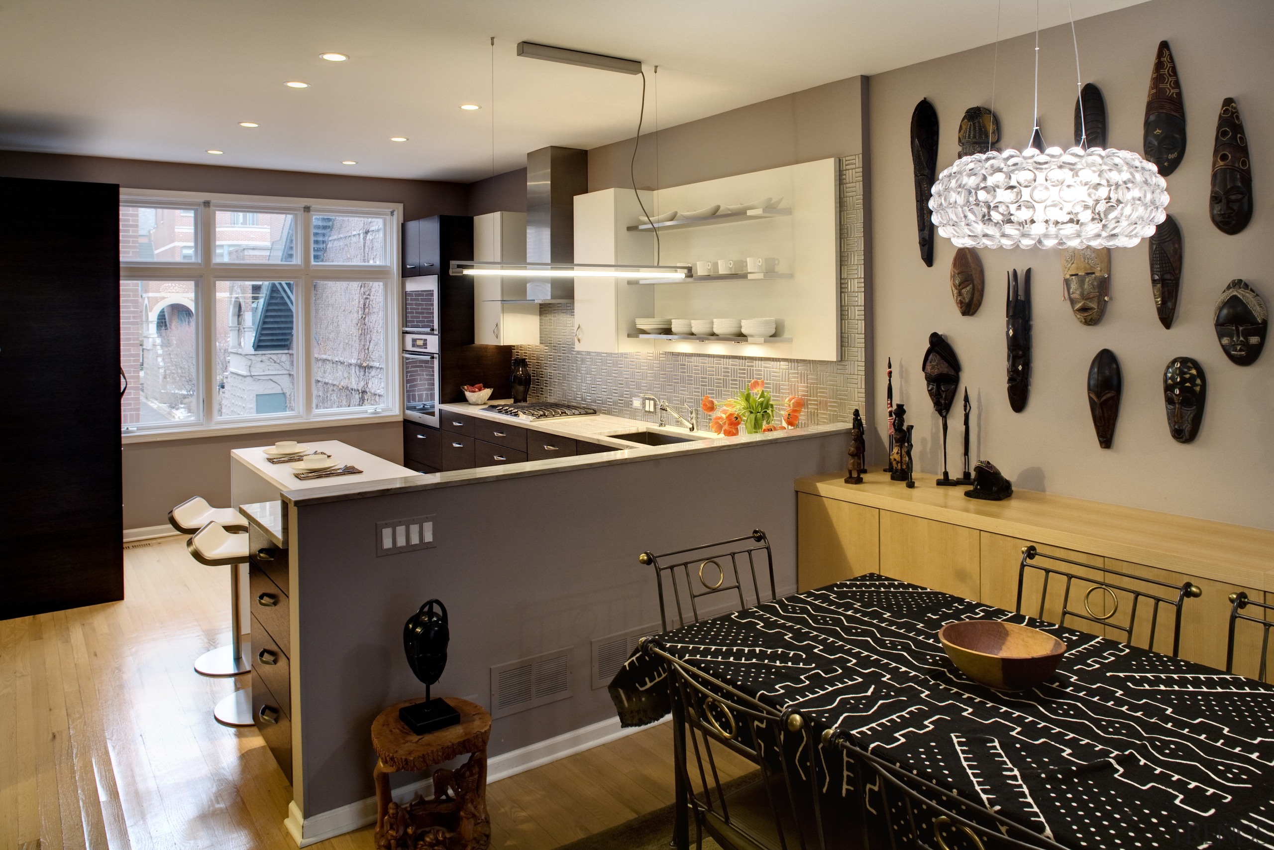 View of a remodelled kitchen which is adjacent countertop, interior design, kitchen, room, black, brown