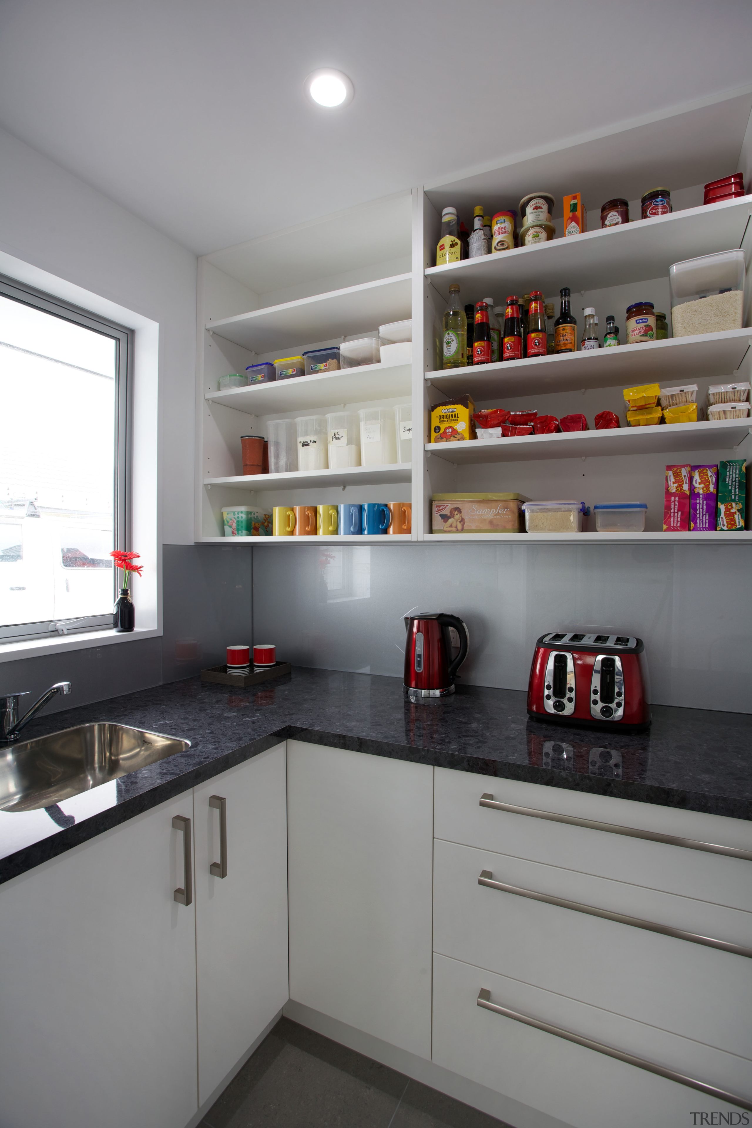 This scullery is part of a large kitchen cabinetry, countertop, interior design, kitchen, gray