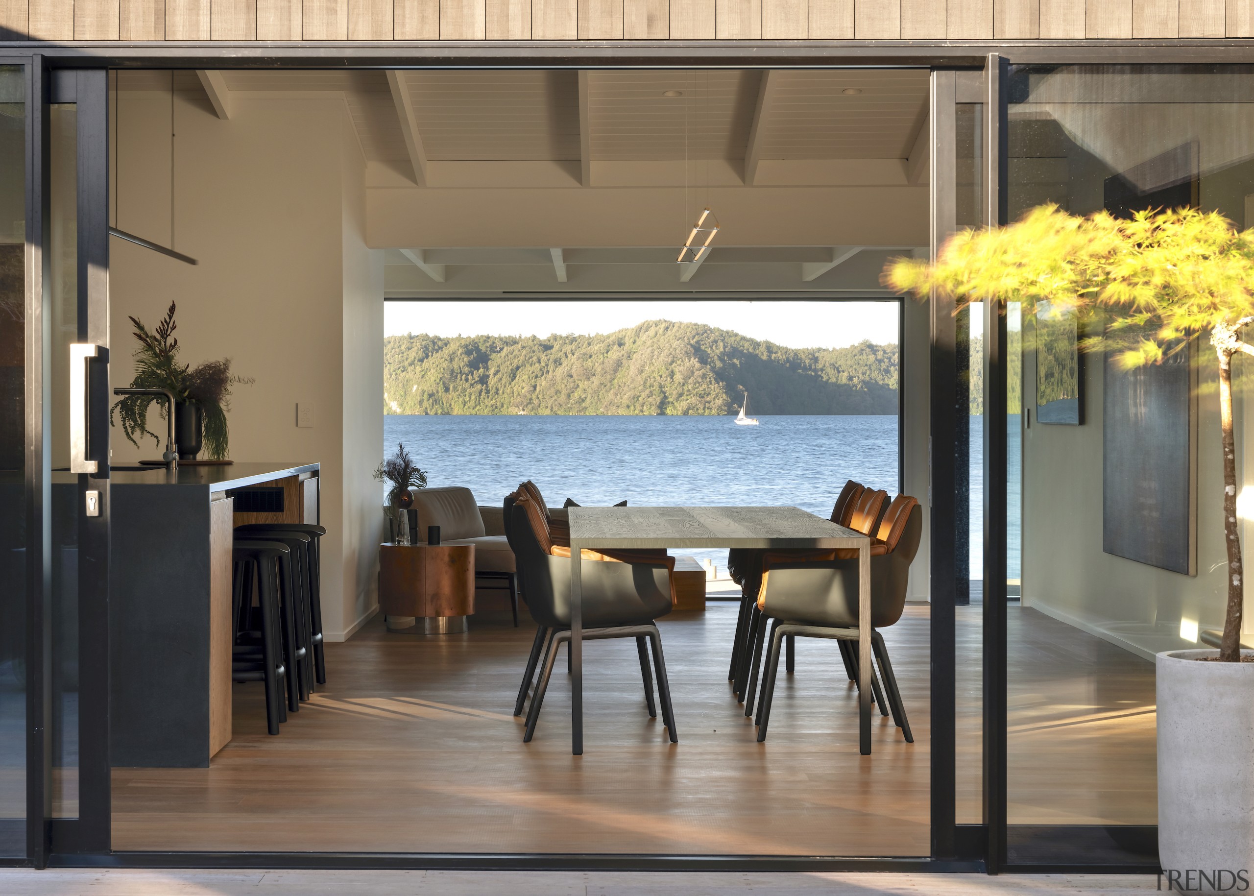 When arriving at the lake house, the kitchen 