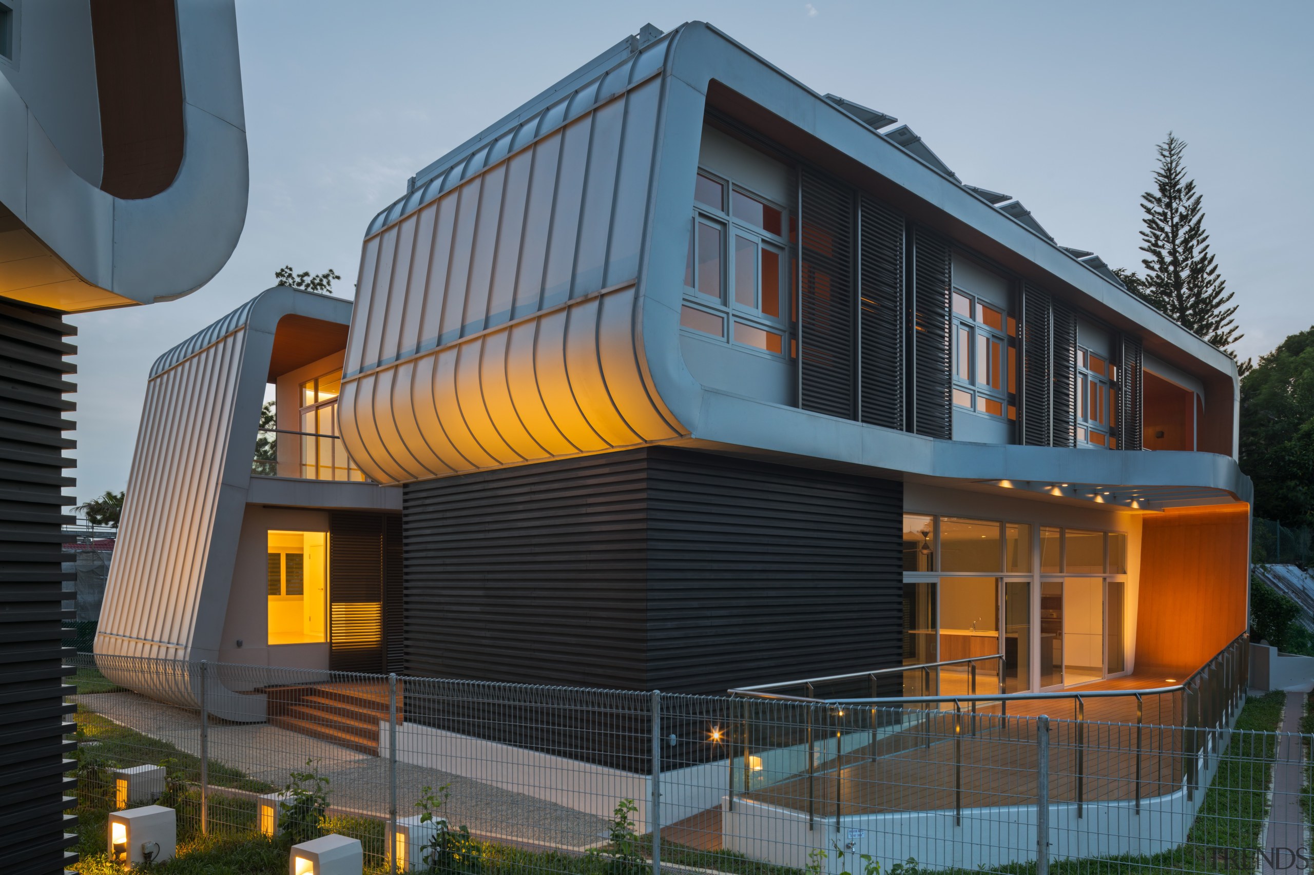 Exterior evening - B House 08 - architecture architecture, building, corporate headquarters, facade, home, house, mixed use, siding, black, gray