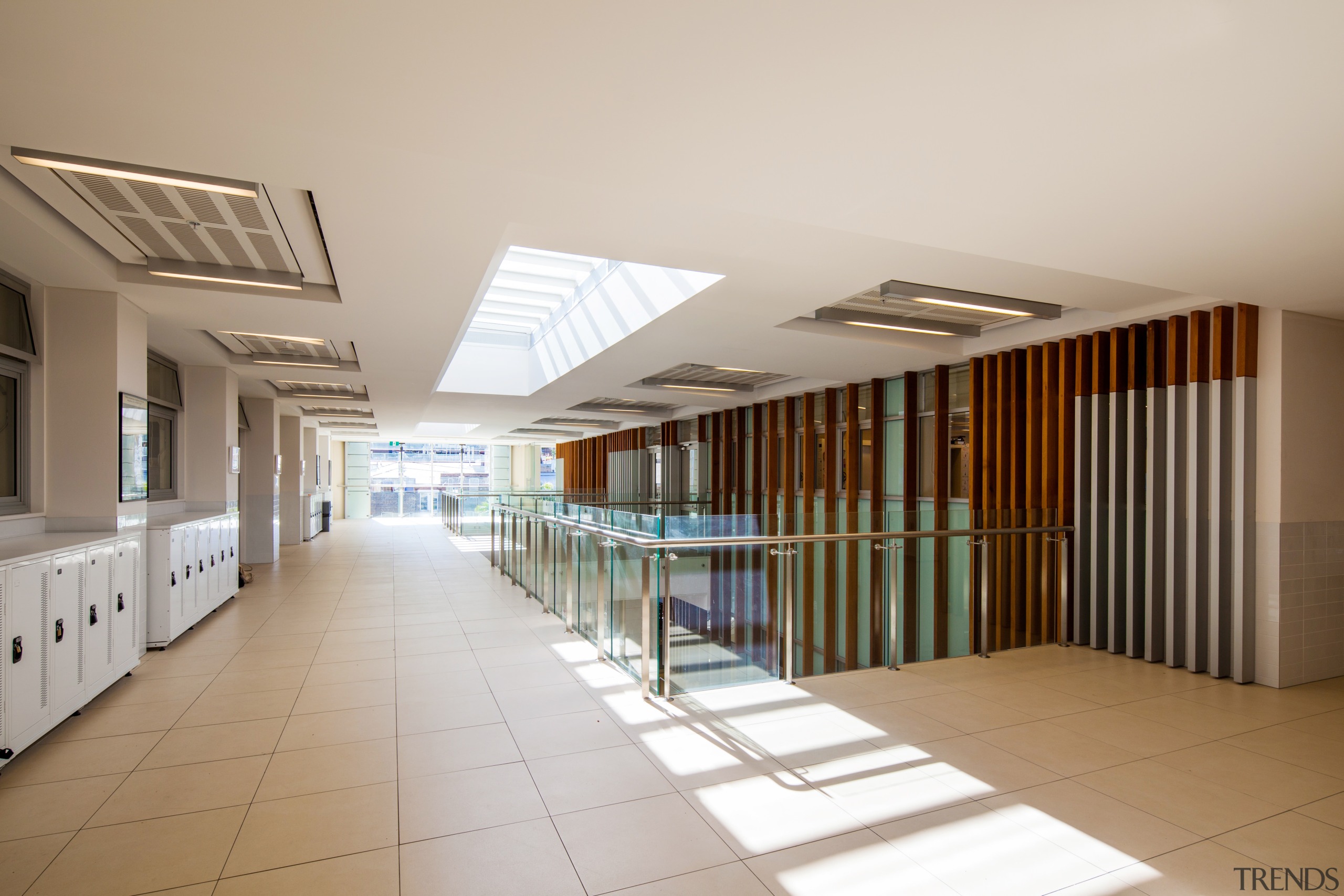 Joan Freeman Science Art and Technology Centre - architecture, ceiling, daylighting, interior design, lobby, real estate, gray