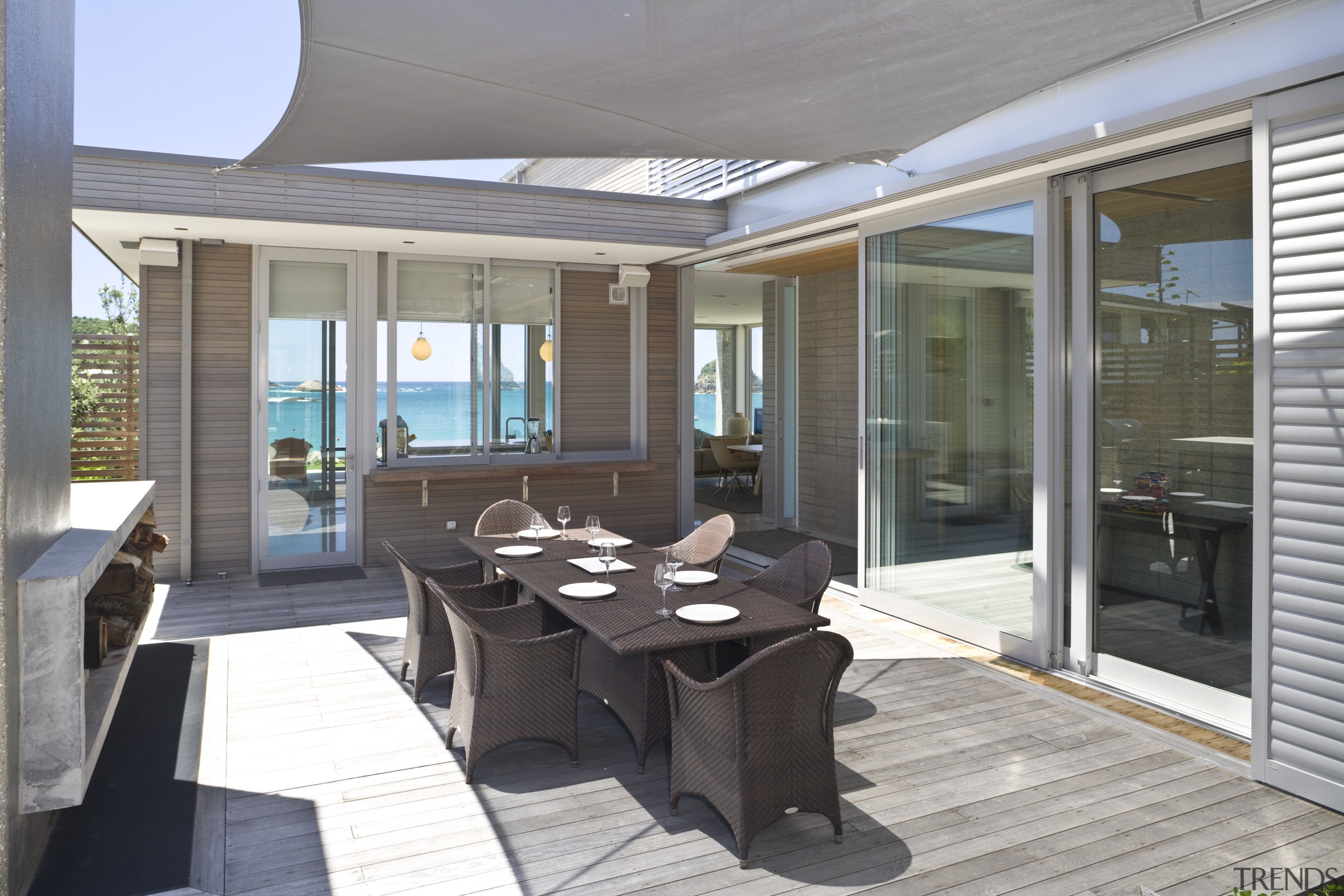 View of the central courtyard which features teak interior design, property, real estate, window, gray