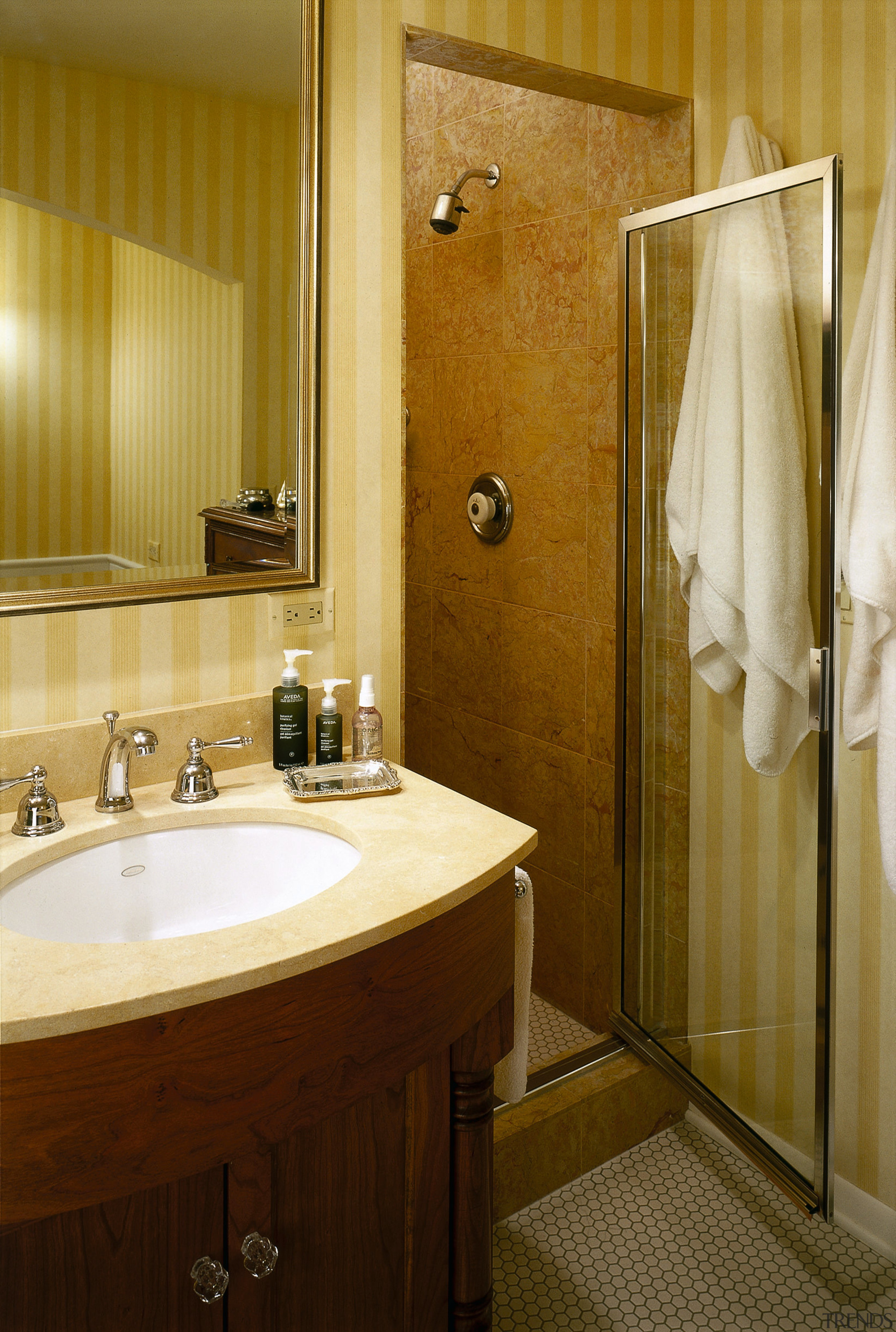 View of the shower within the bathroom - bathroom, interior design, room, suite, brown