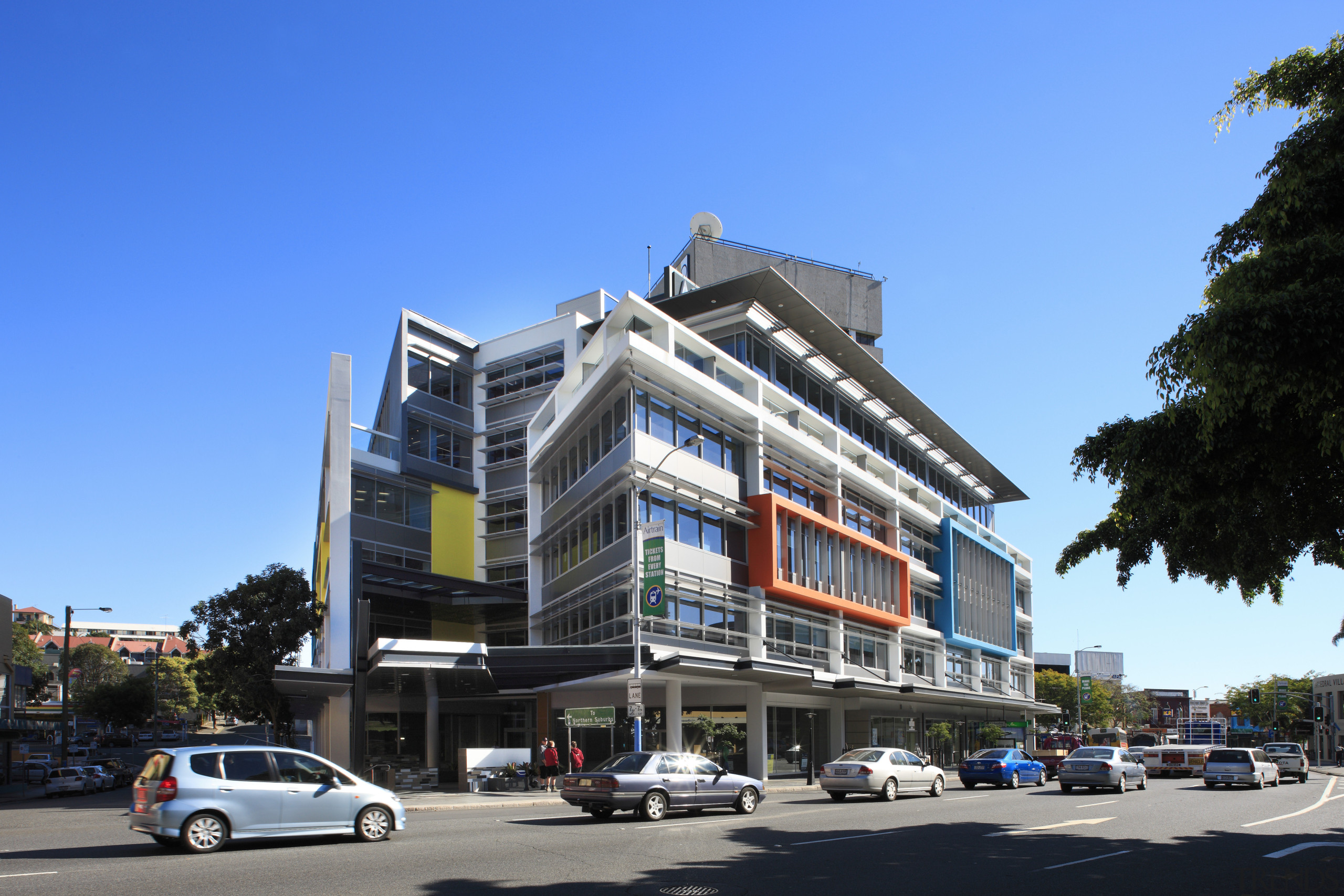 Image of the Centenary Square offices in Brisbane apartment, architecture, building, city, commercial building, condominium, corporate headquarters, daytime, facade, house, metropolitan area, mixed use, neighbourhood, property, real estate, residential area, sky, teal, black