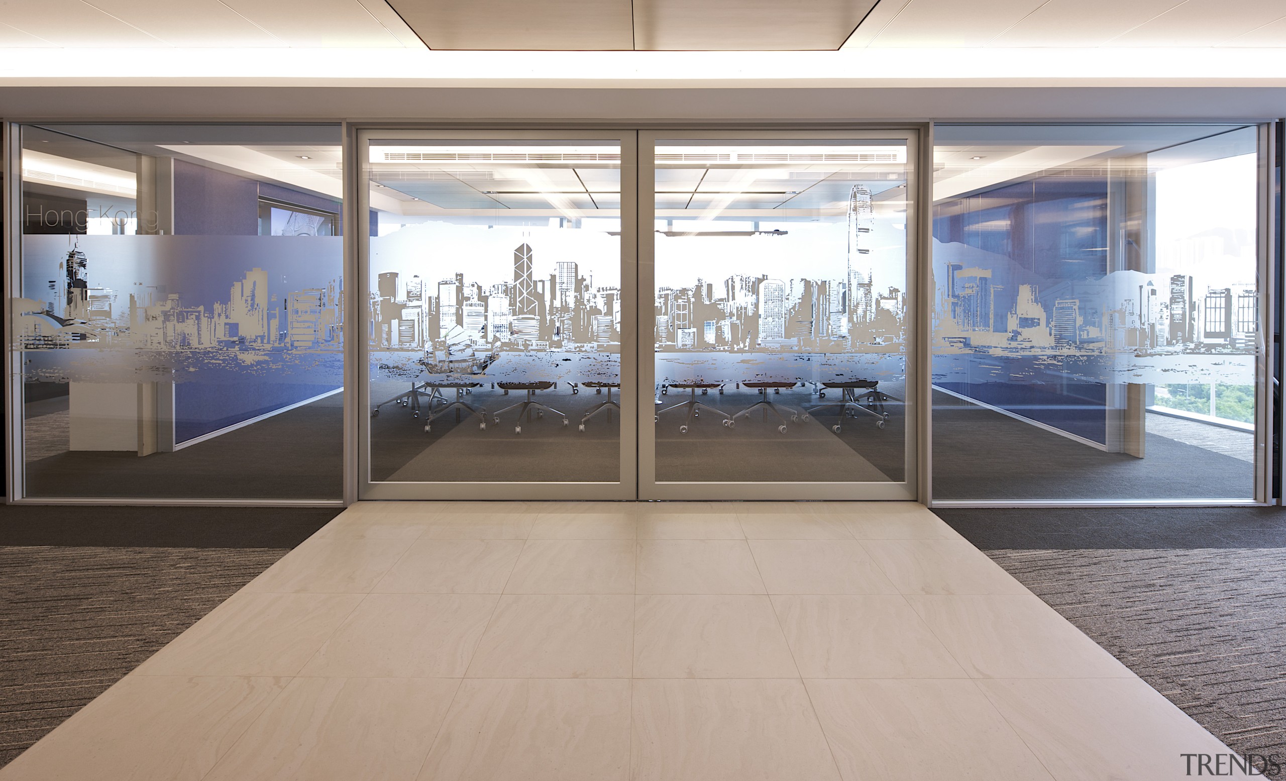 Interior view of the Benoy offices which features door, floor, flooring, glass, interior design, property, real estate, window, gray