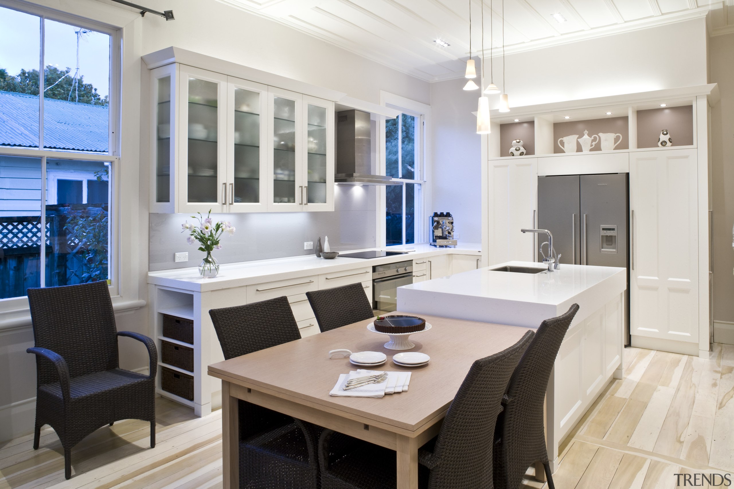 View of a renovated villa kitchen which features interior design, living room, real estate, white