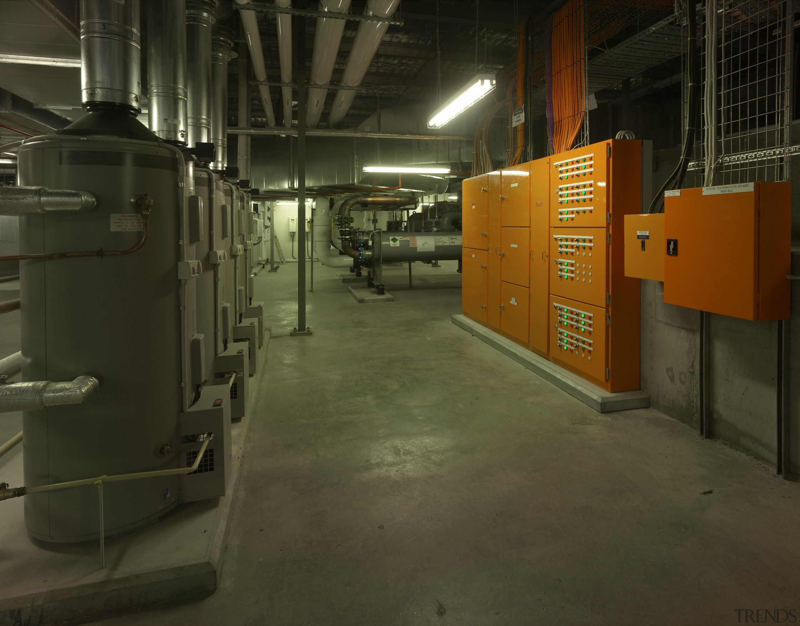 View of air conditioning unit from George Floth factory, industry, machine, manufacturing, brown