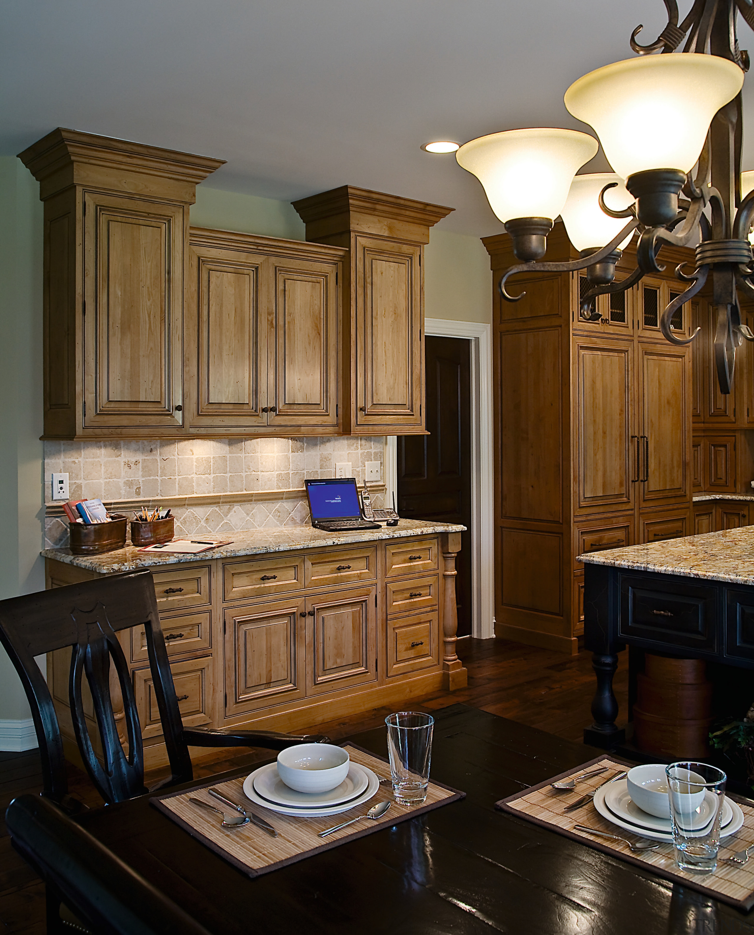 View of a kitchen designed by Drury Design cabinetry, countertop, cuisine classique, furniture, home, interior design, kitchen, room, brown