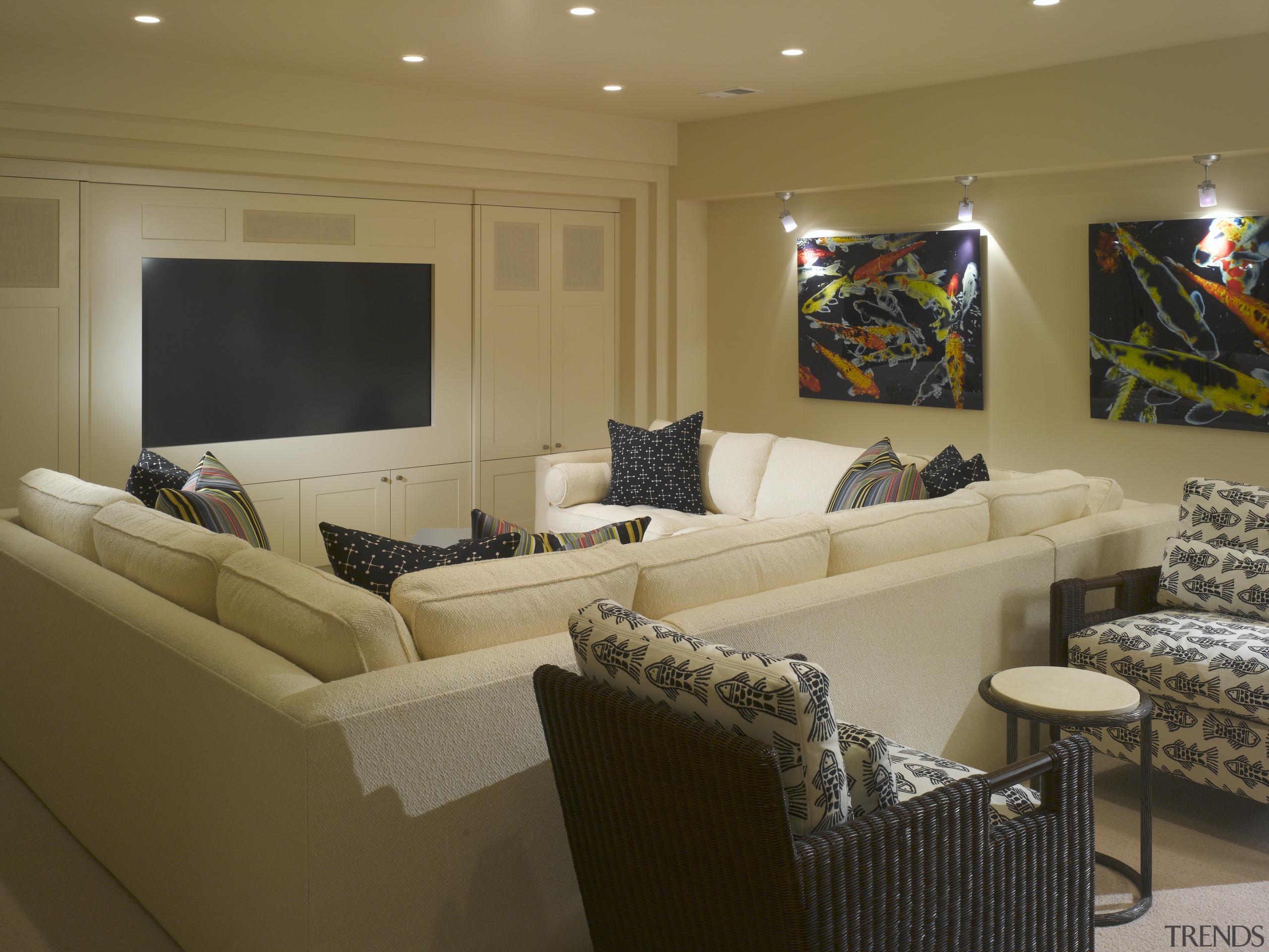 A view of the media and bar room furniture, home, interior design, living room, room, brown