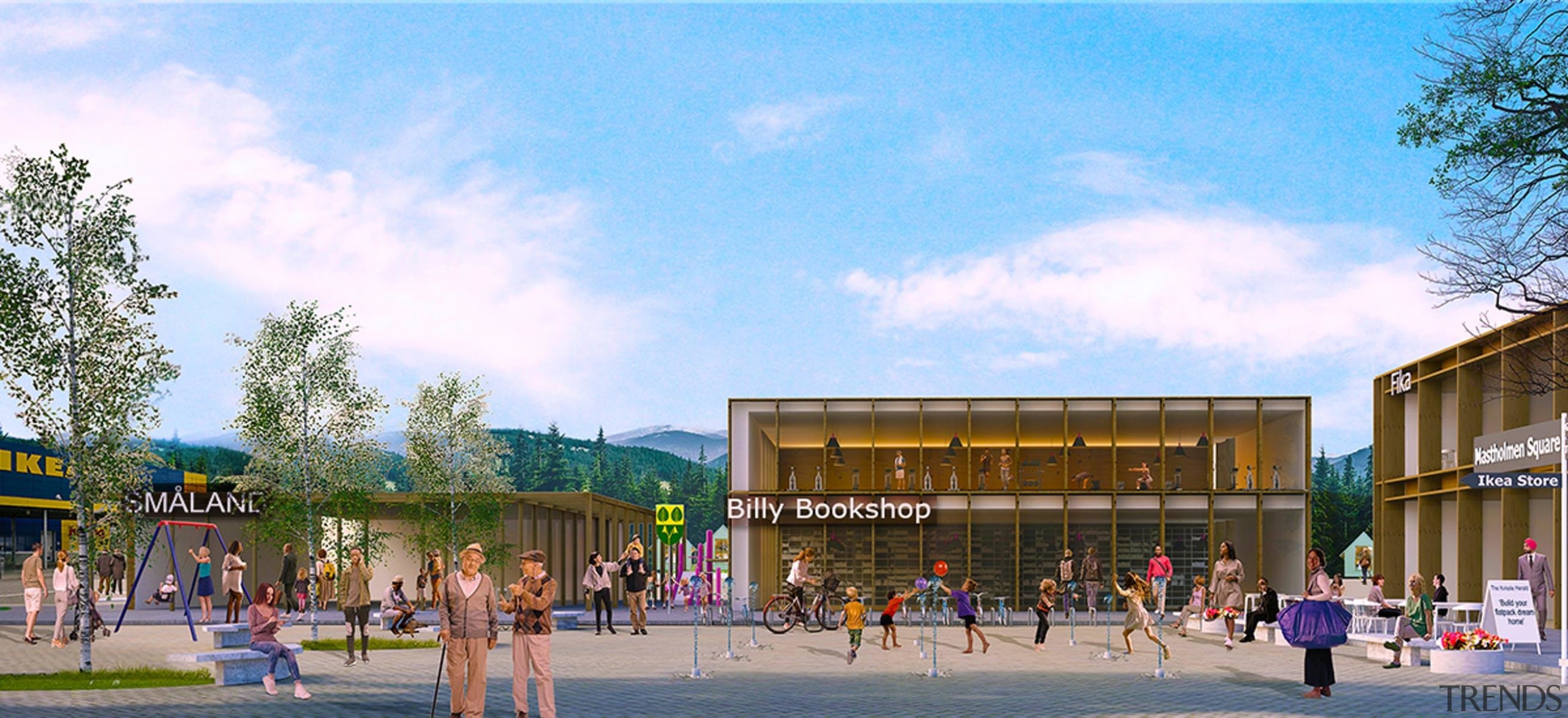 Surrounded by woodland, the IKEA town’s centre would 