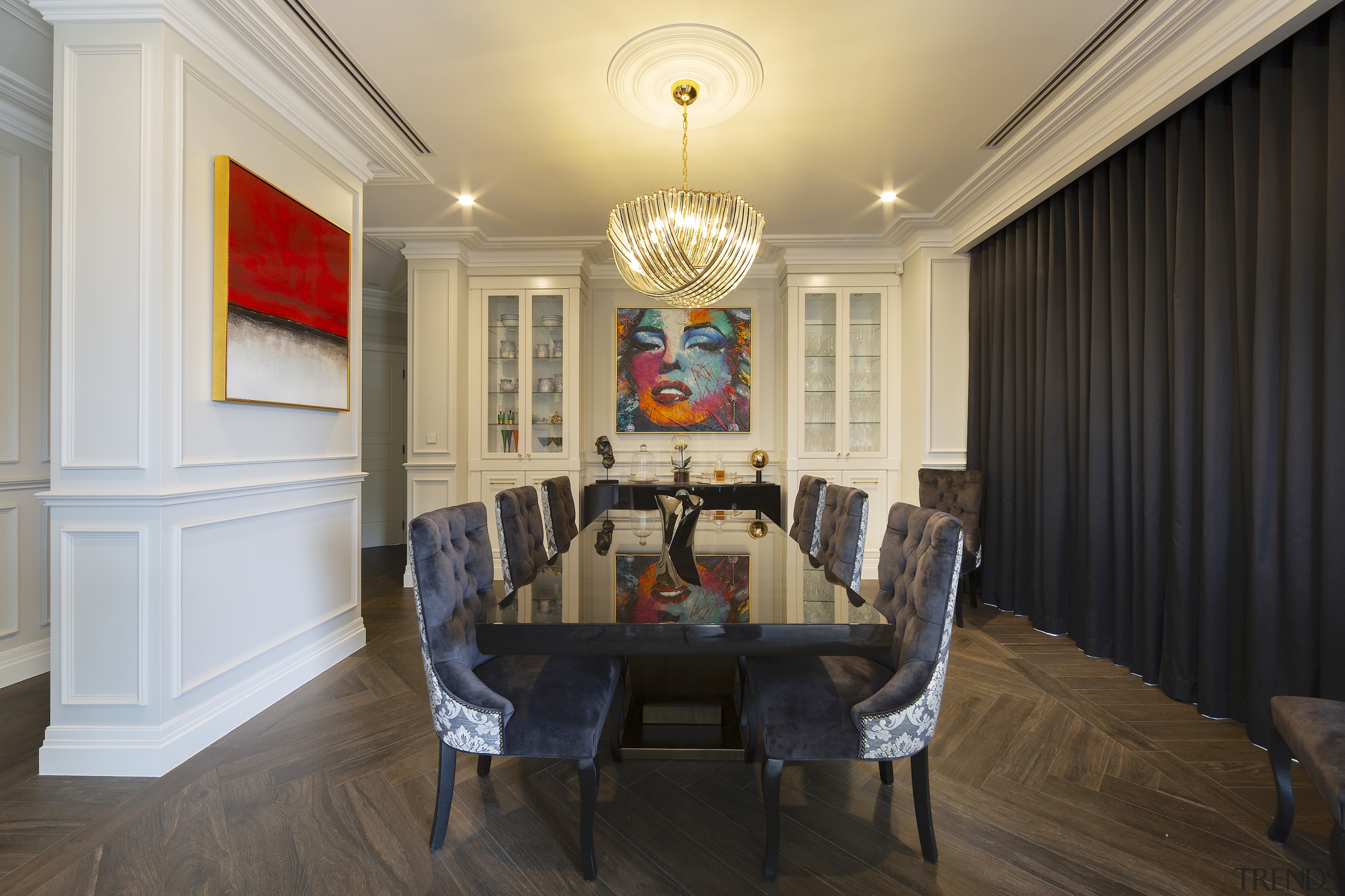 The formal dining room graced with classic detailing 