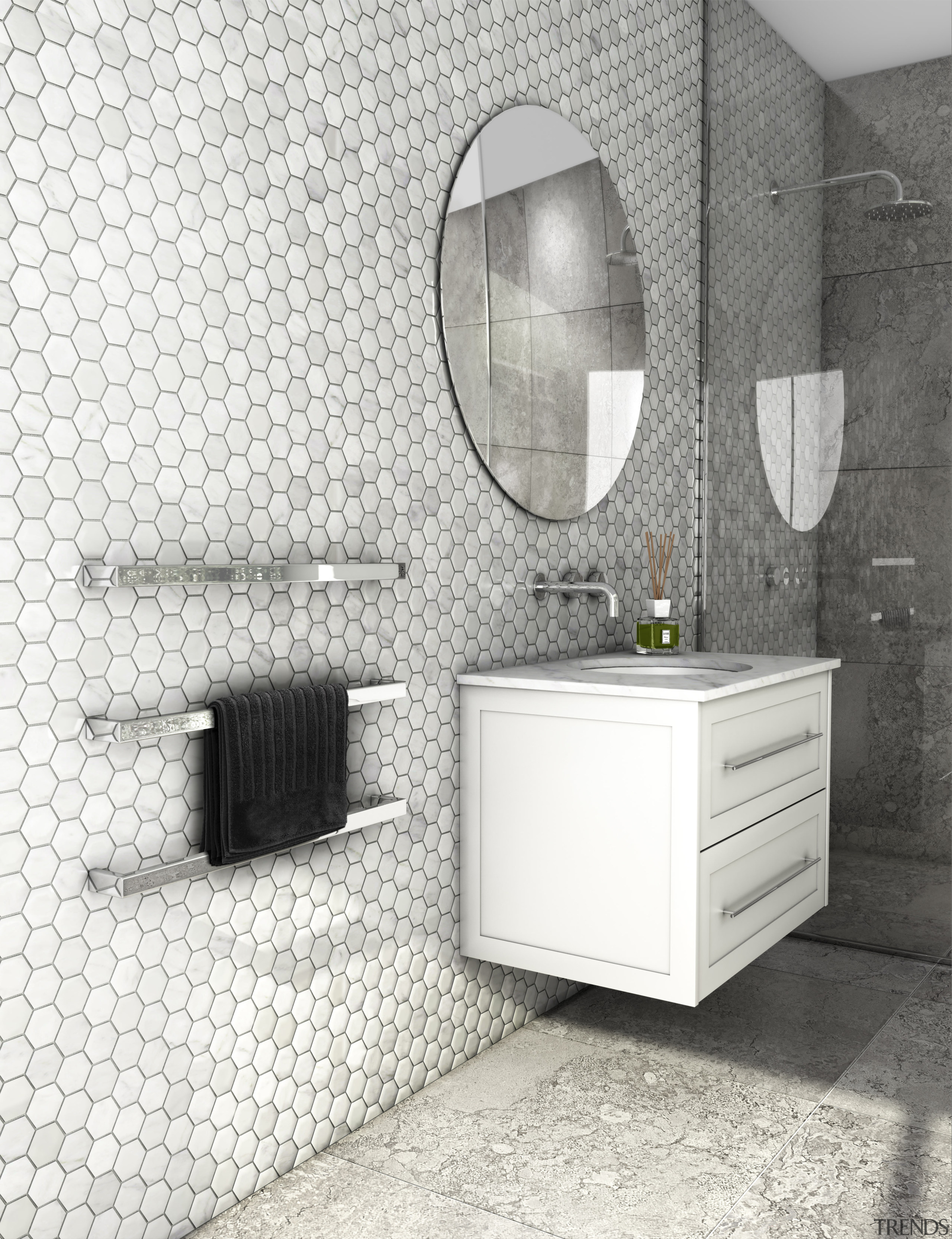 Dcs Bathroom Siroco Slim - angle | bathroom angle, bathroom, bathroom accessory, bathroom cabinet, black and white, ceramic, floor, flooring, interior design, product, sink, tap, tile, wall, white, gray