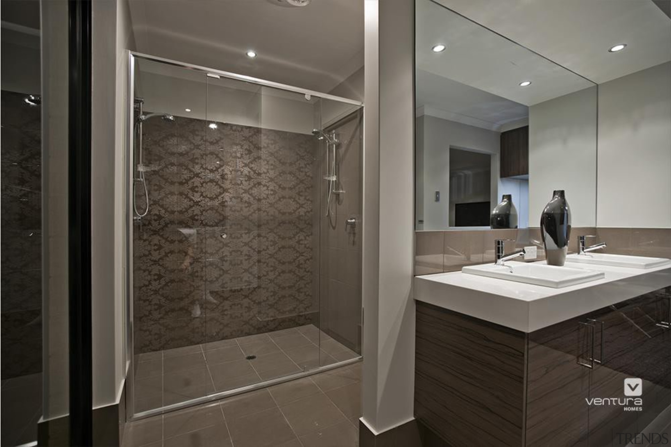 Ensuite design. - The Providence Display Home - architecture, bathroom, floor, flooring, interior design, room, tile, gray, black