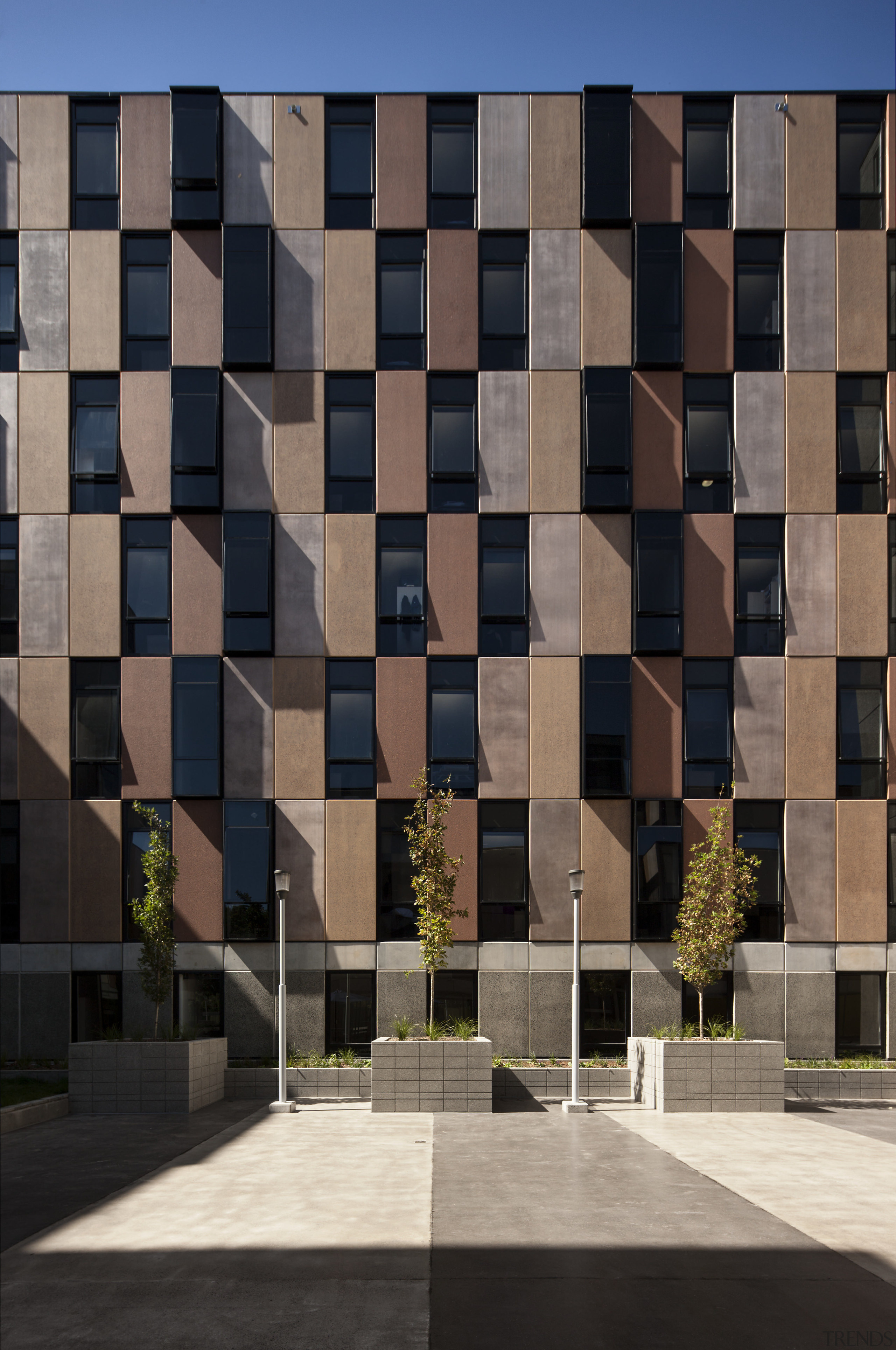 Carlaw Park Student Village features a precast concrete architecture, building, facade, wall, window, black