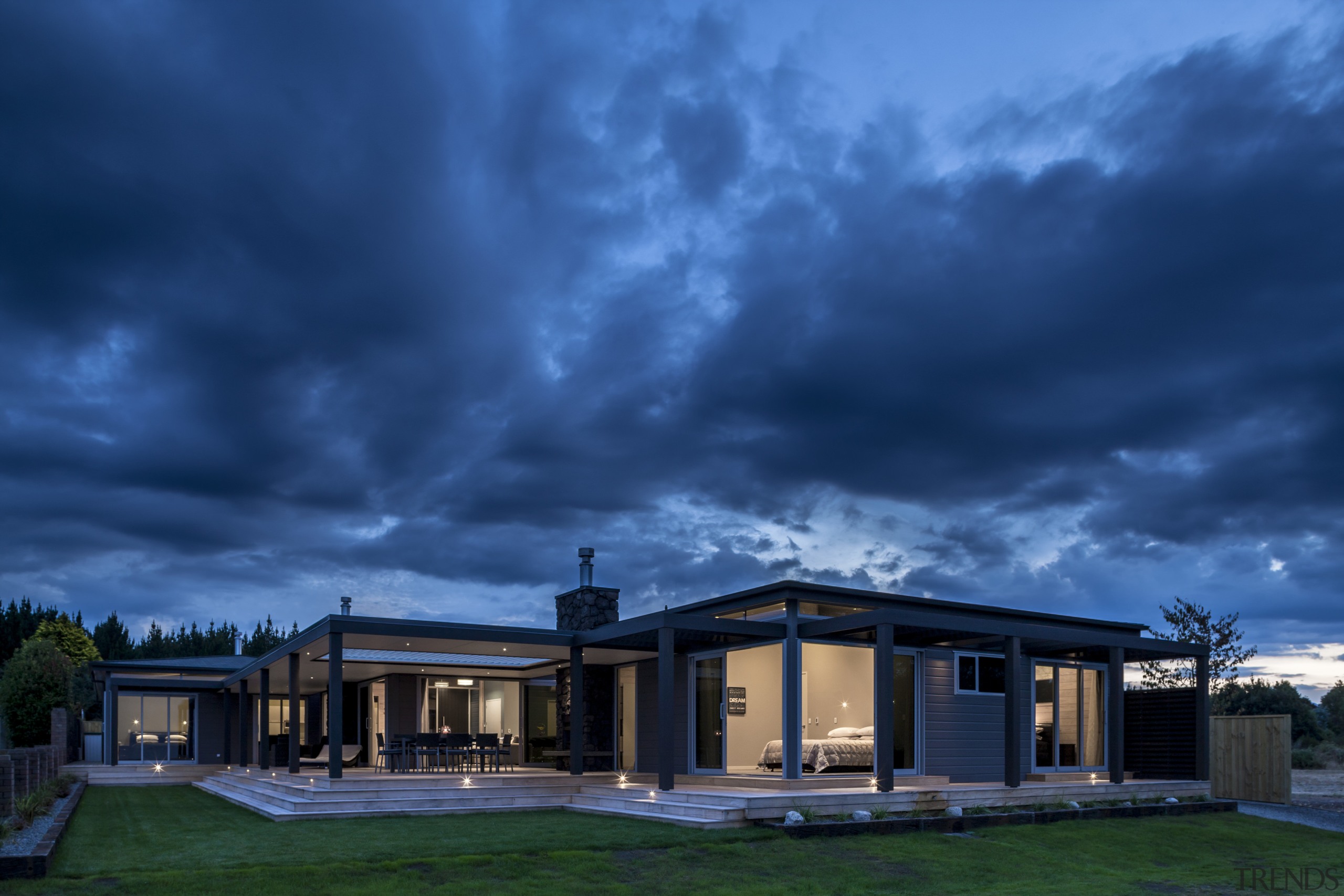 Lockwood Home built by Peter Richards - Lockwood architecture, atmosphere, cloud, cottage, estate, evening, facade, home, house, landscape, lighting, mansion, meteorological phenomenon, phenomenon, property, real estate, residential area, roof, sky, suburb, sunlight, blue