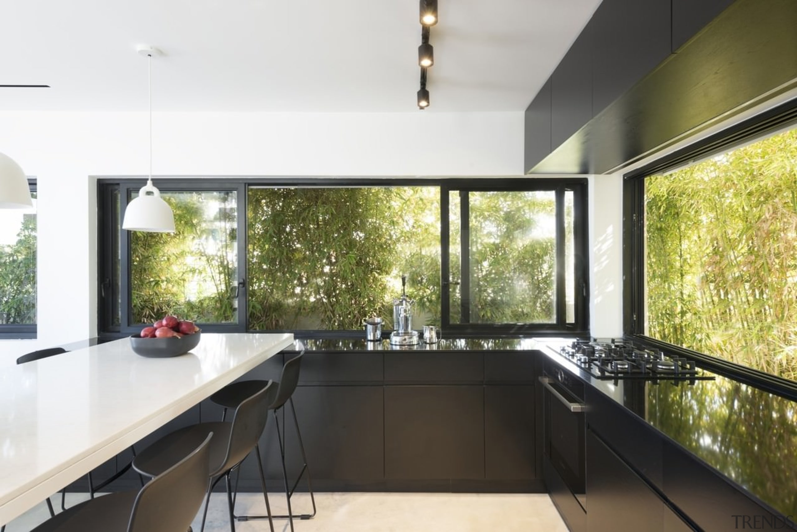 Greenery surrounds the kitchen - Greenery surrounds the architecture, countertop, daylighting, estate, house, interior design, property, real estate, window, white