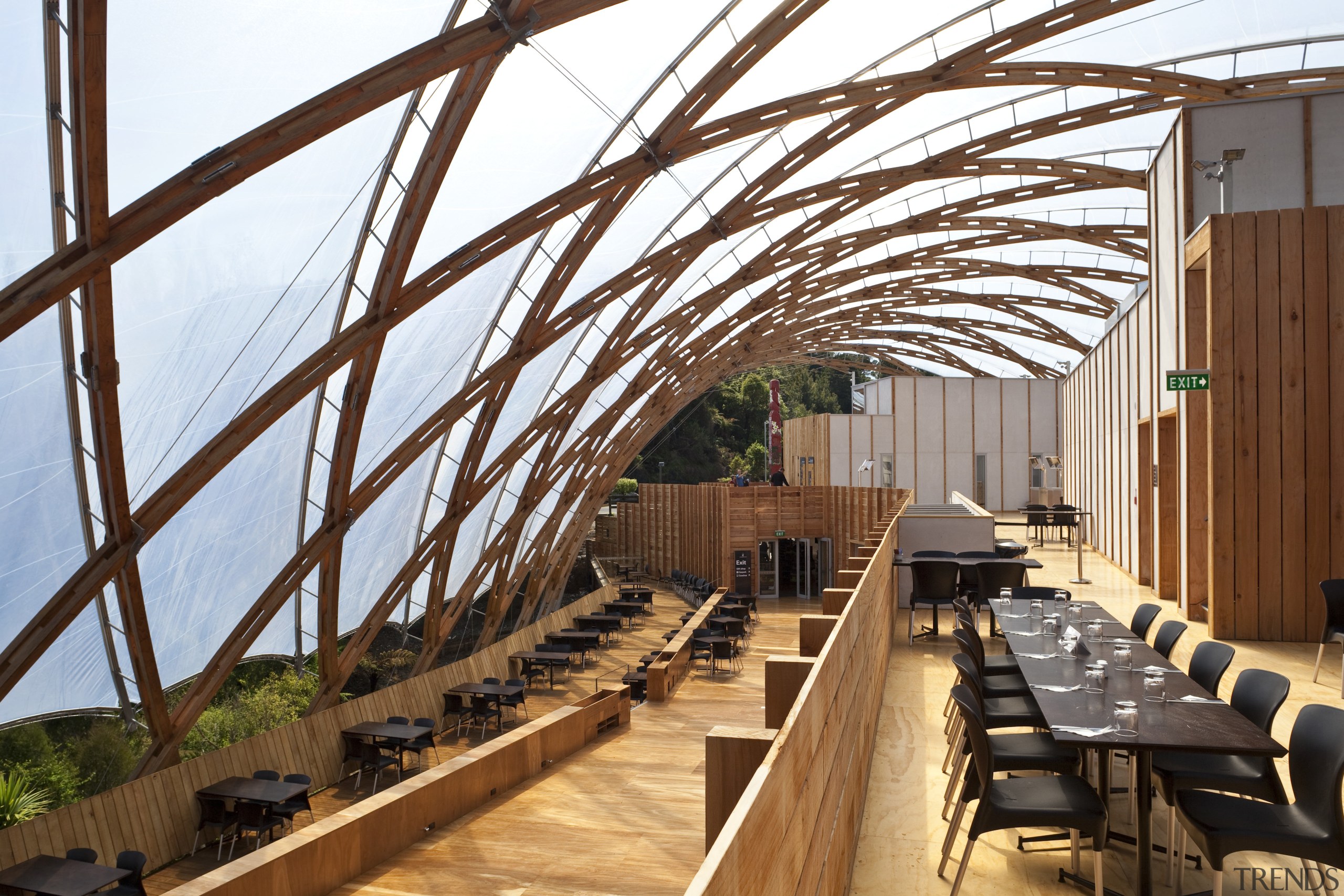 View of the canopy at the Waitomo Caves architecture, wood, brown, white