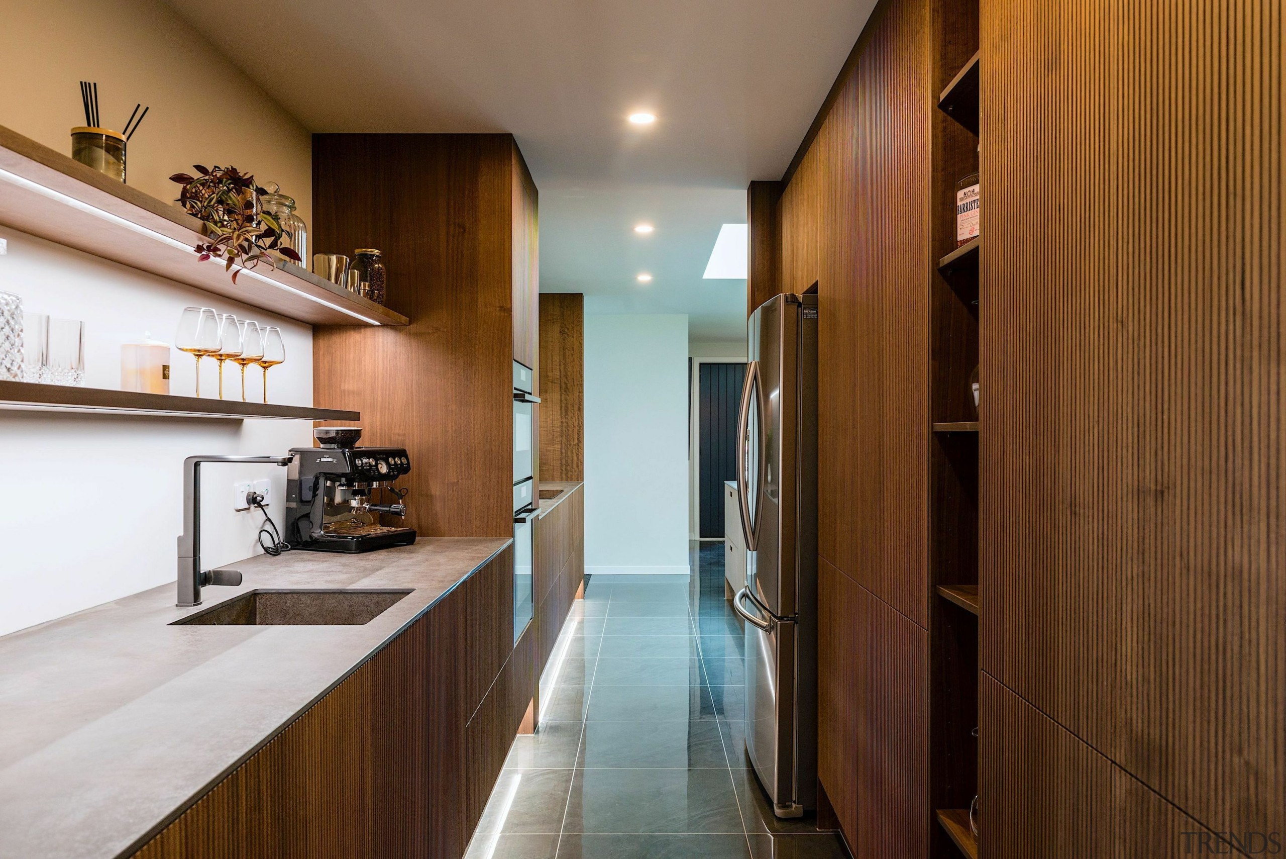  LED strip lights installed in floating shelves, providing 