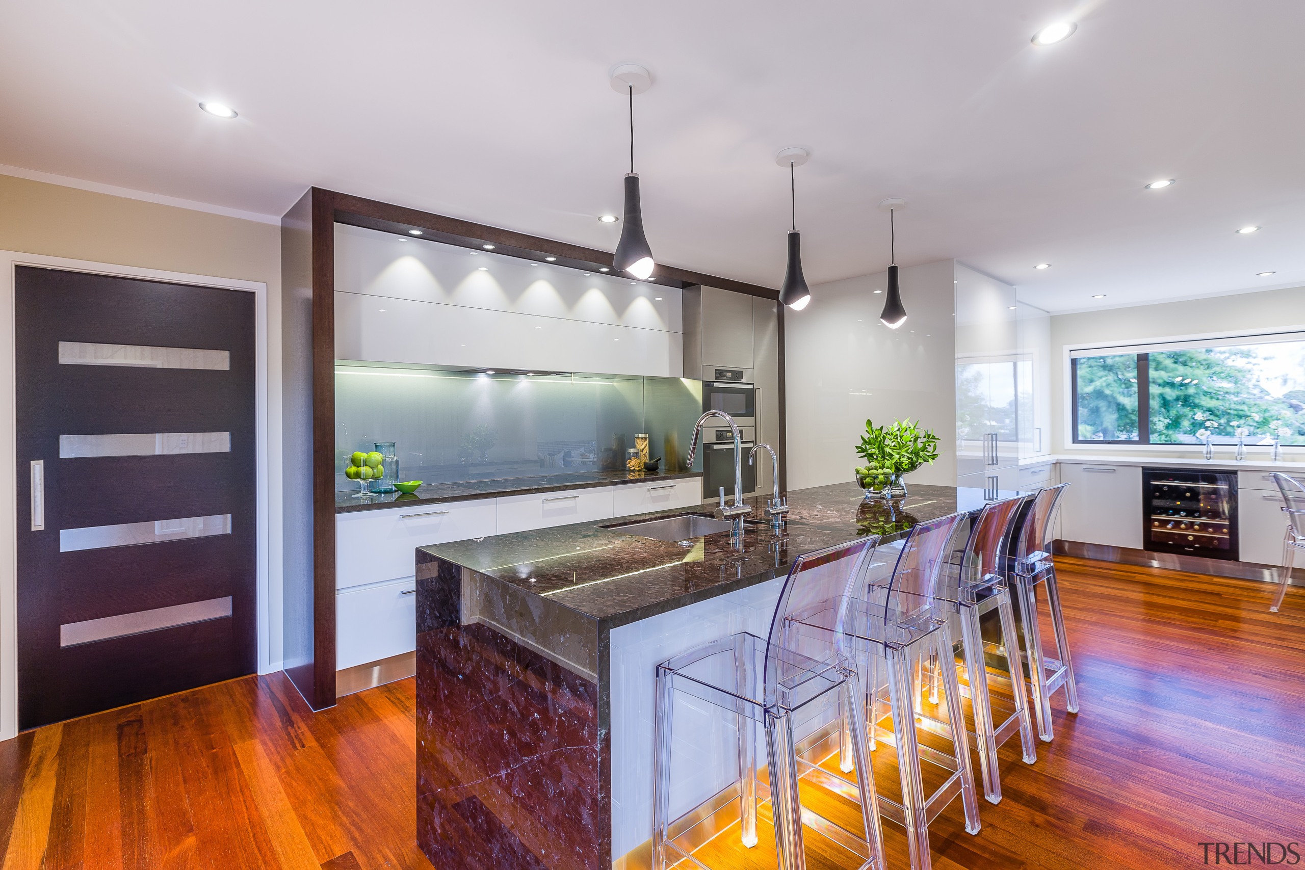 Contemporary kitchen renovation with Antique Brown granite island countertop, estate, hardwood, home, interior design, kitchen, property, real estate, room, gray