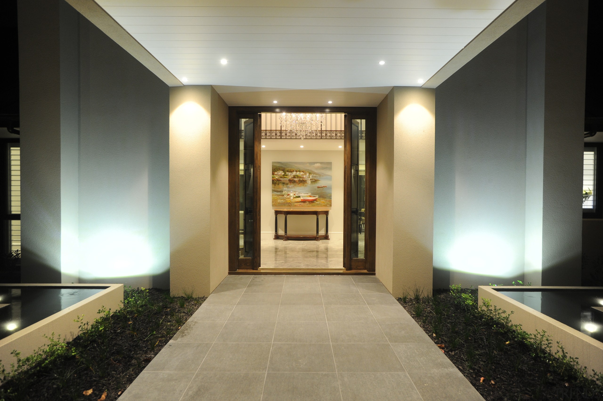 Large modern country home with plaster exterior - apartment, ceiling, estate, flooring, home, interior design, lighting, lobby, property, real estate, black